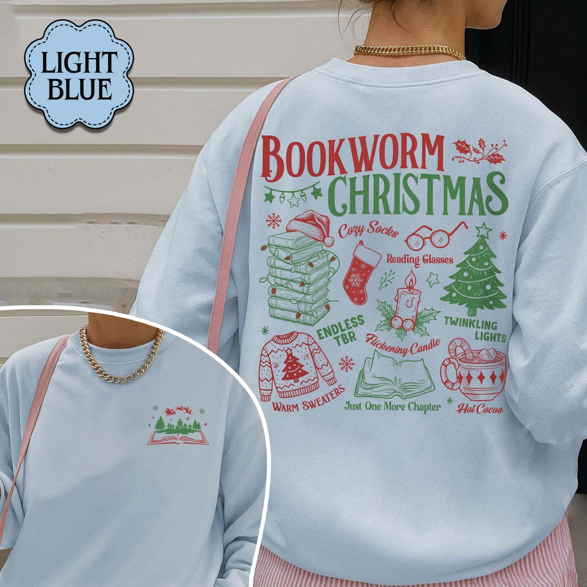 Bookworm Christmas Sweatshirt – Vintage Book Club Cozy Reading Top
