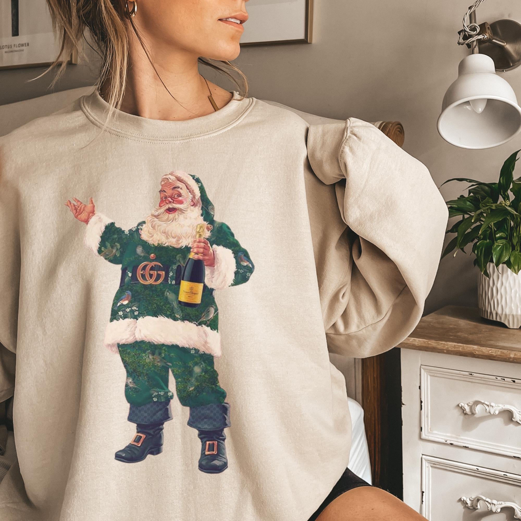 Boujee Santa Sweatshirt, Santa With Champagne Crewneck, Funny Christmas Sweater, Cute Retro Holiday Shirt
