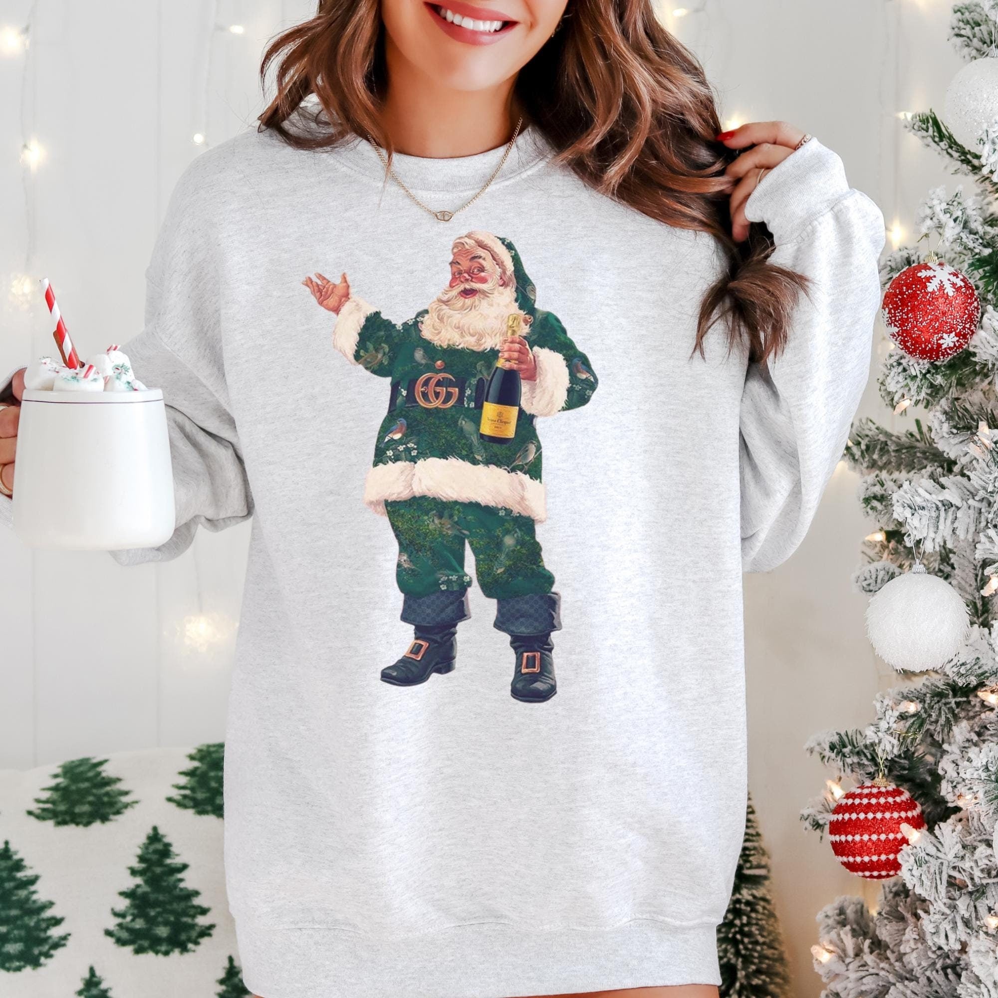 Boujee Santa Sweatshirt, Santa With Champagne Crewneck, Funny Christmas Sweater, Cute Retro Holiday Shirt