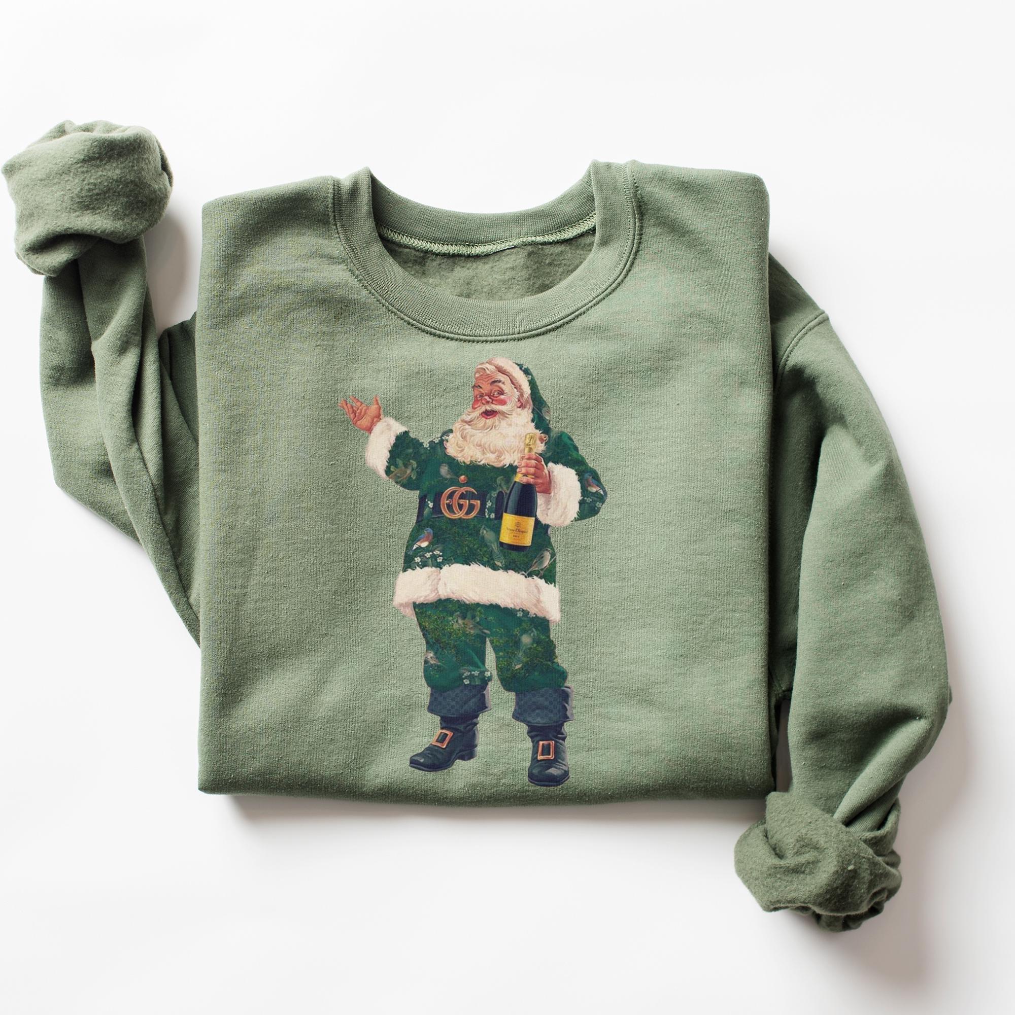 Boujee Santa Sweatshirt, Santa With Champagne Crewneck, Funny Christmas Sweater, Cute Retro Holiday Shirt