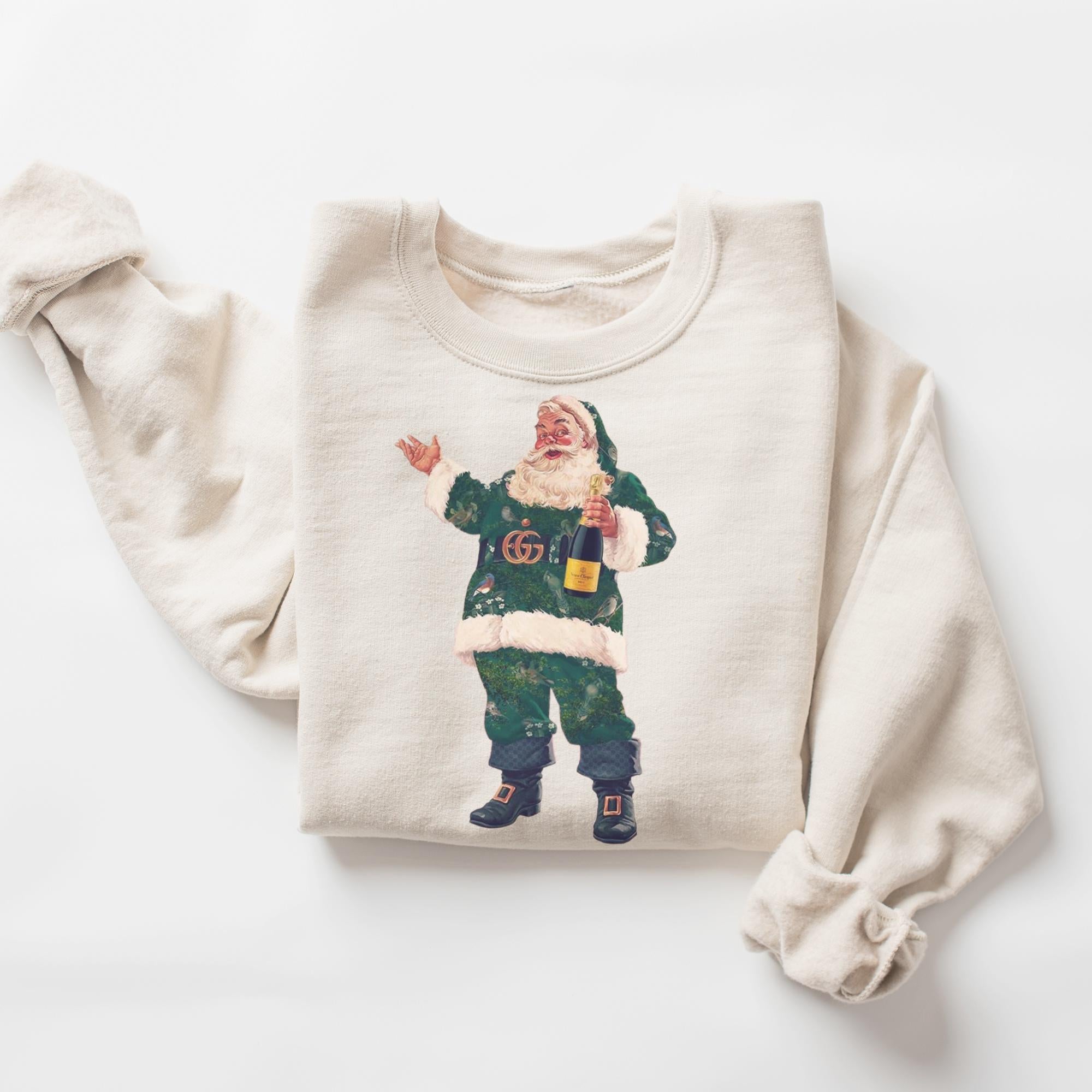 Boujee Santa Sweatshirt, Santa With Champagne Crewneck, Funny Christmas Sweater, Cute Retro Holiday Shirt