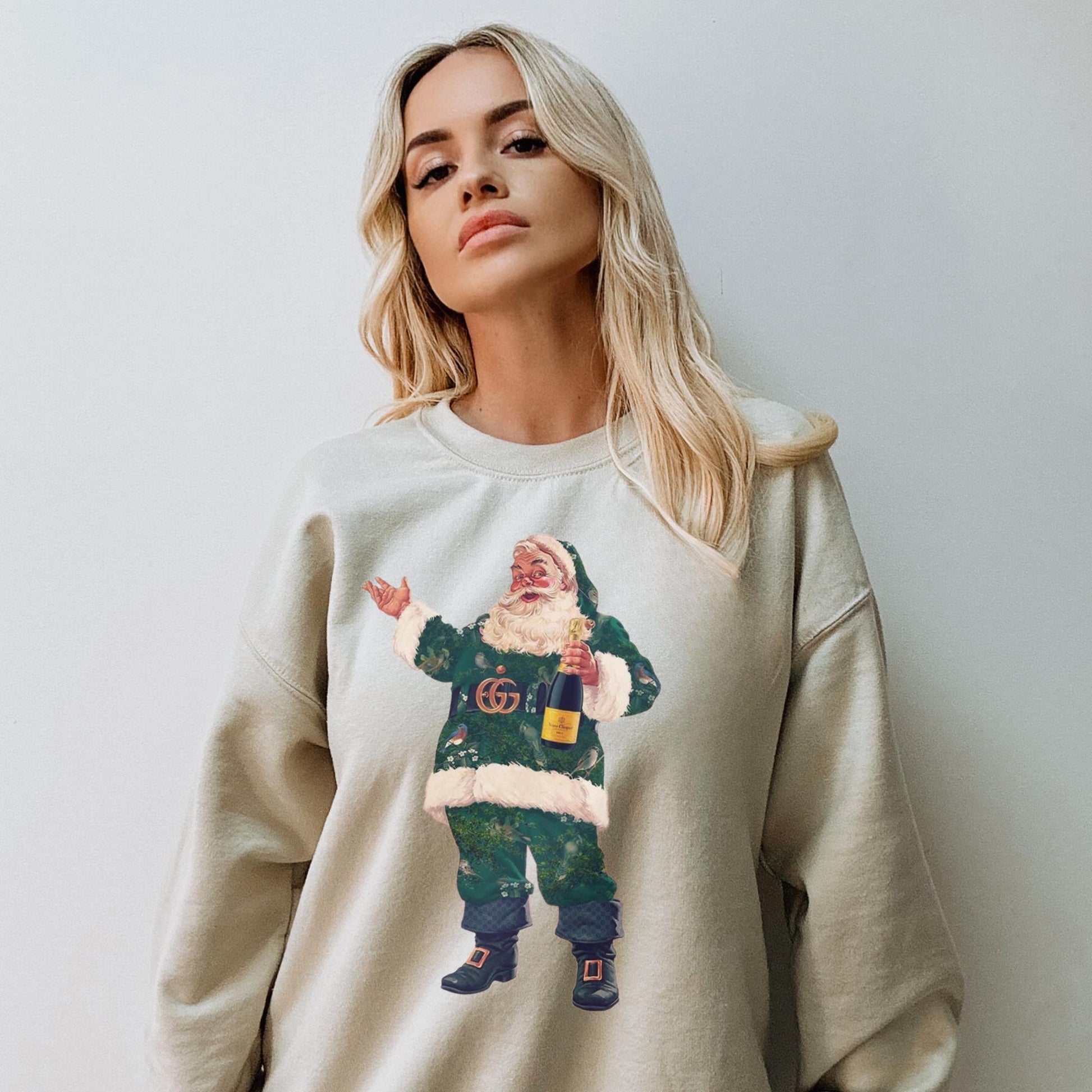 Boujee Santa Sweatshirt, Santa With Champagne Crewneck, Funny Christmas Sweater, Cute Retro Holiday Shirt