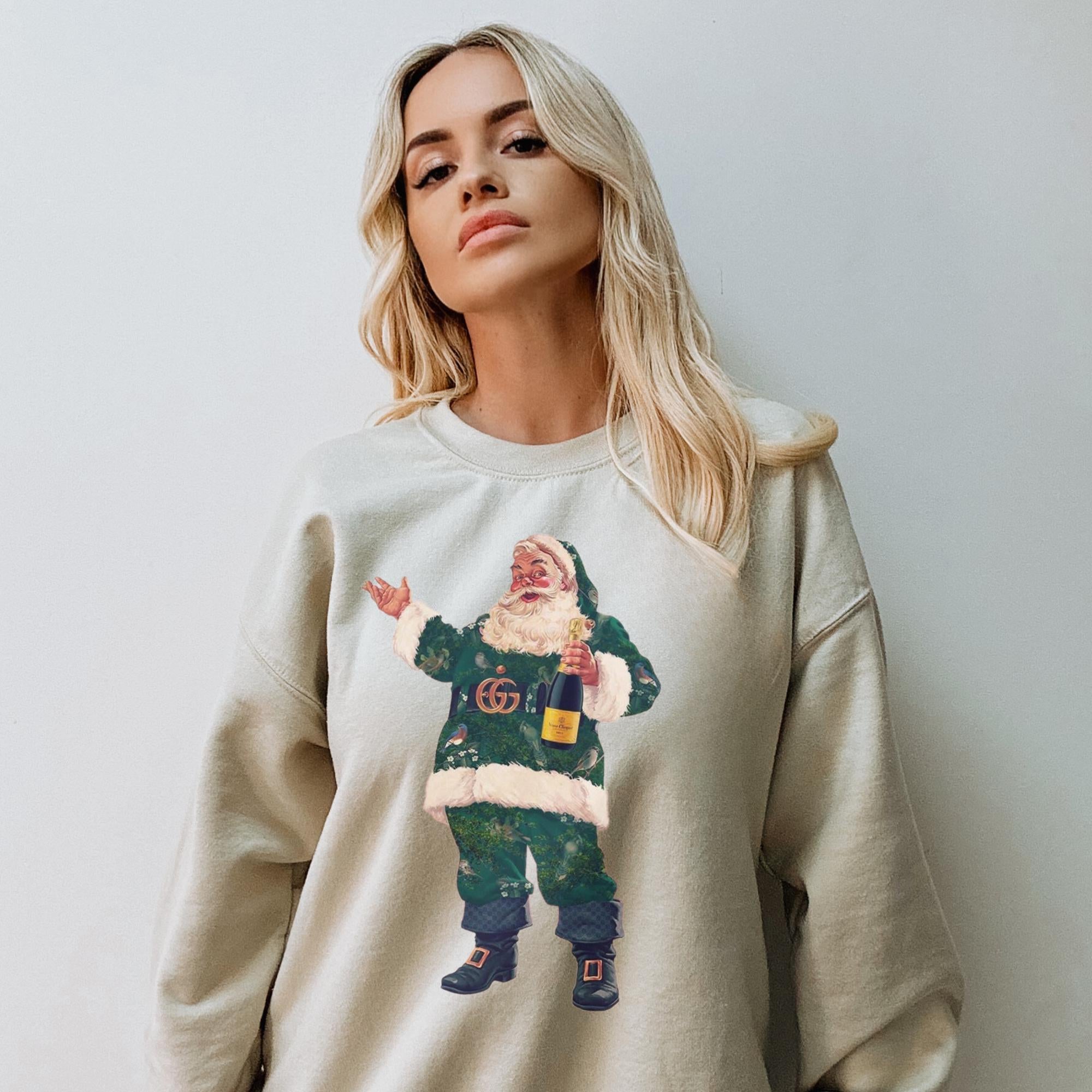 Boujee Santa Sweatshirt, Santa With Champagne Crewneck, Funny Christmas Sweater, Cute Retro Holiday Shirt