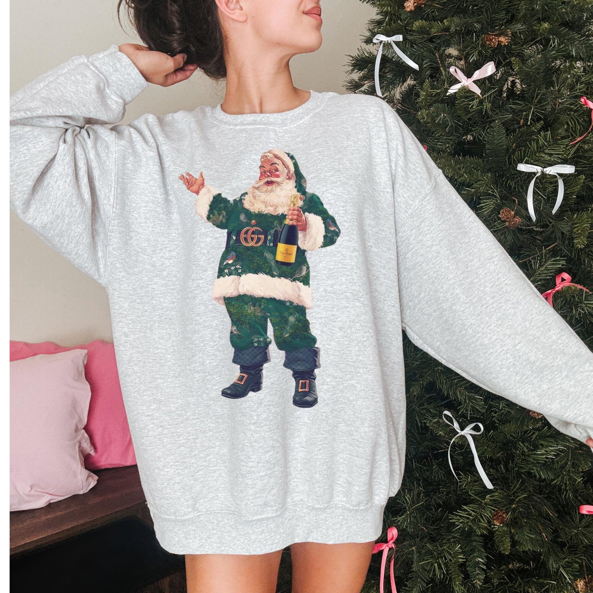 Boujee Santa Sweatshirt, Santa With Champagne Crewneck, Funny Christmas Sweater, Cute Retro Holiday Shirt