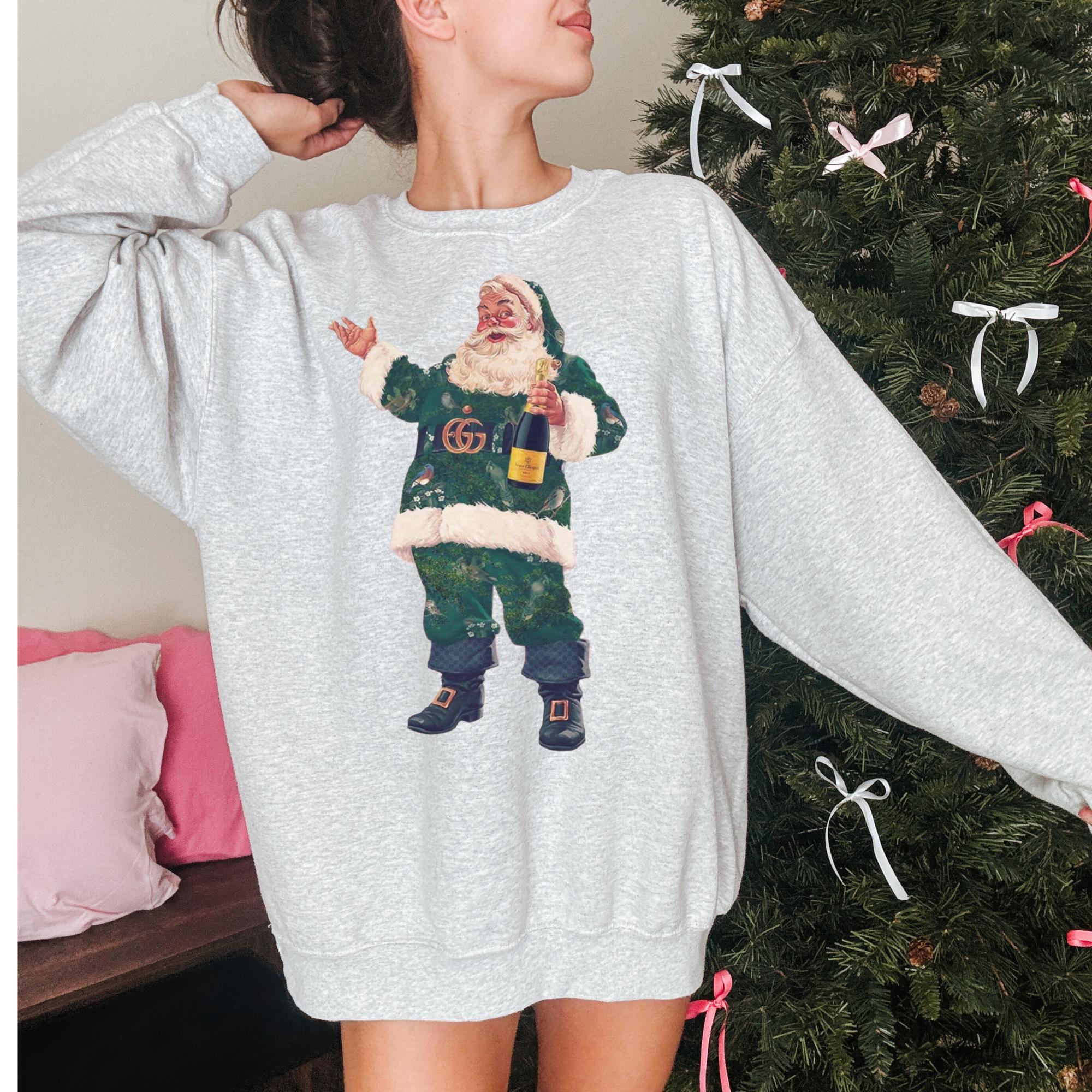 Boujee Santa Sweatshirt, Santa With Champagne Crewneck, Funny Christmas Sweater, Cute Retro Holiday Shirt