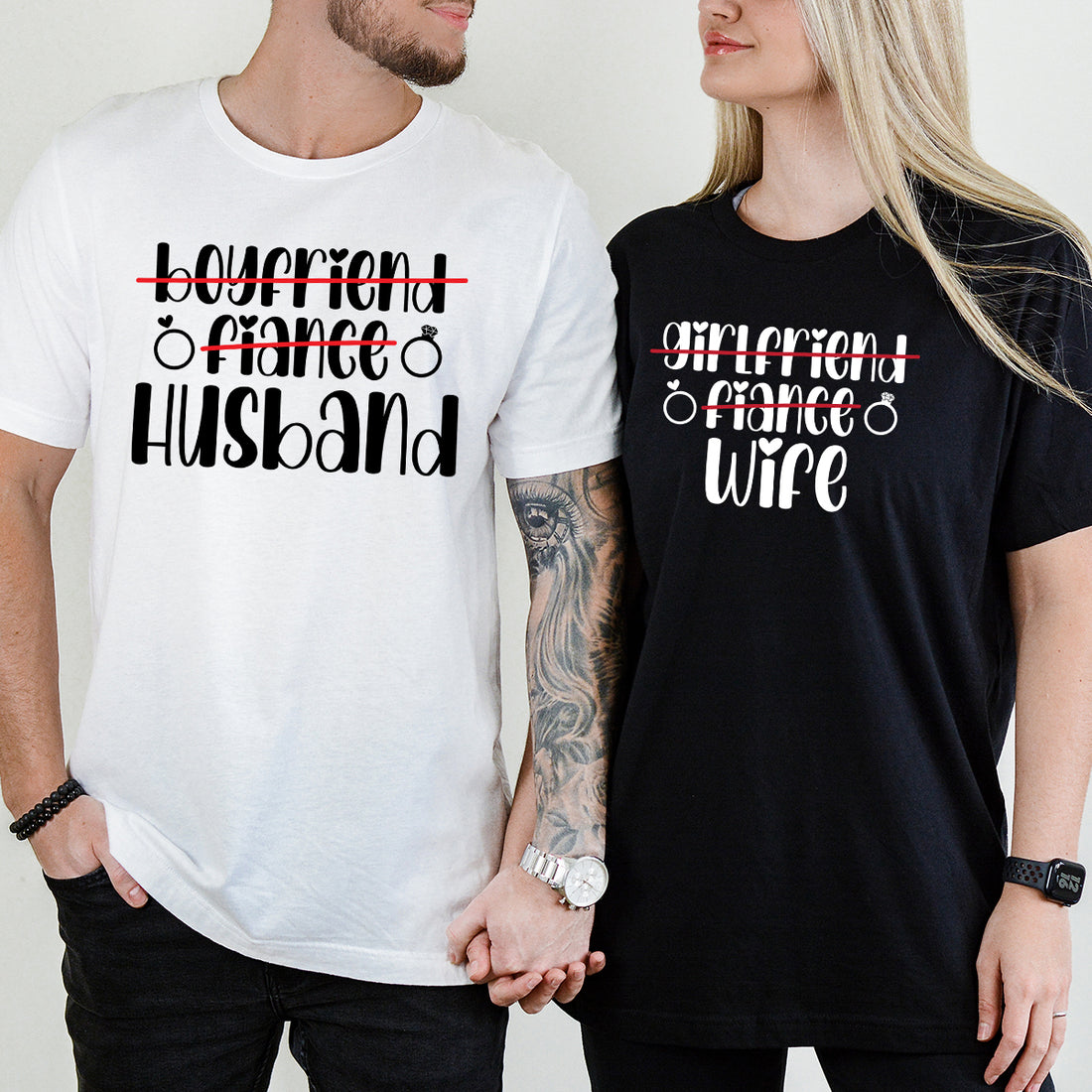 Boyfriend Girlfriend Fiance Wife Husband  Matching T-Shirts For Couples