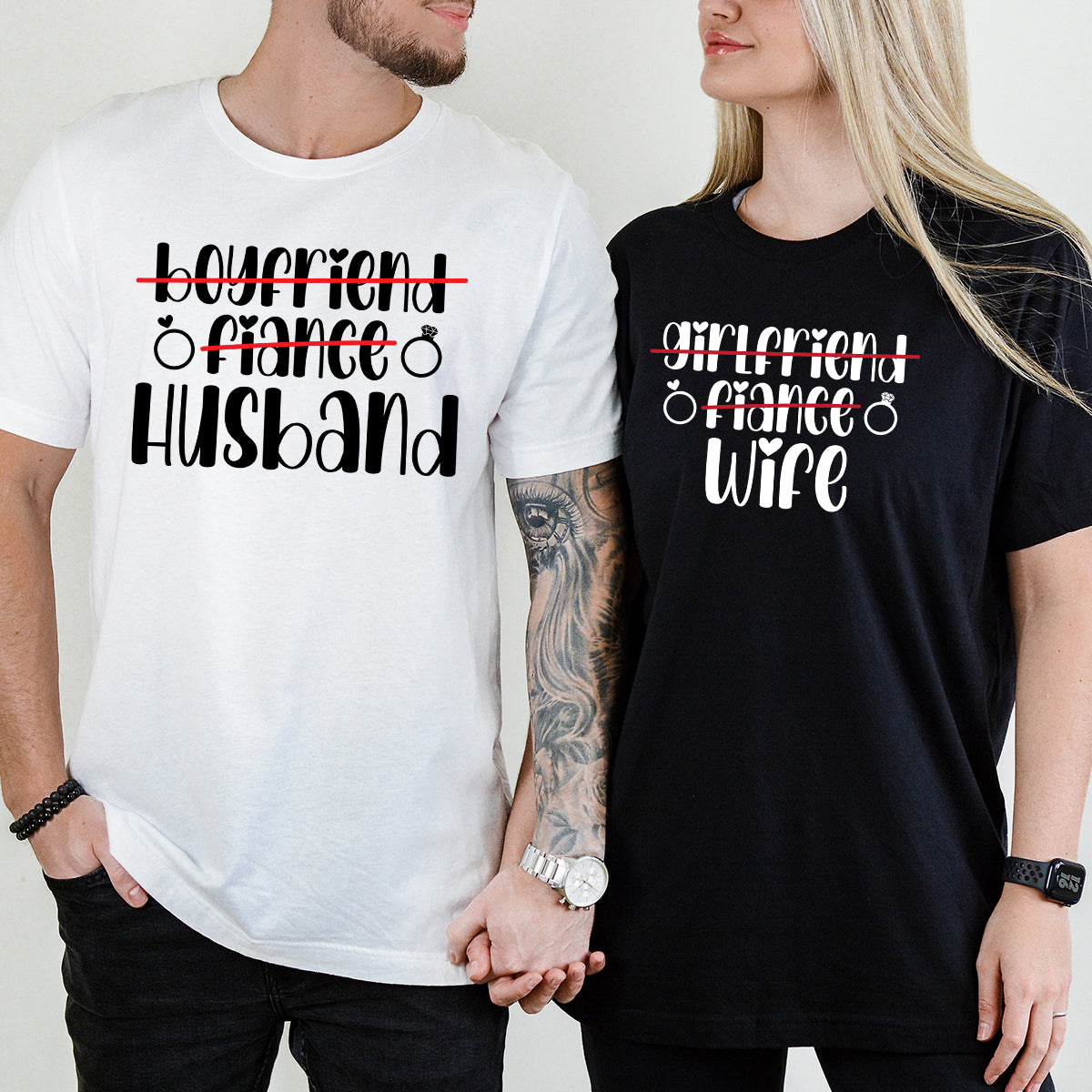 Boyfriend Girlfriend Fiance Wife Husband  Matching T-Shirts For Couples