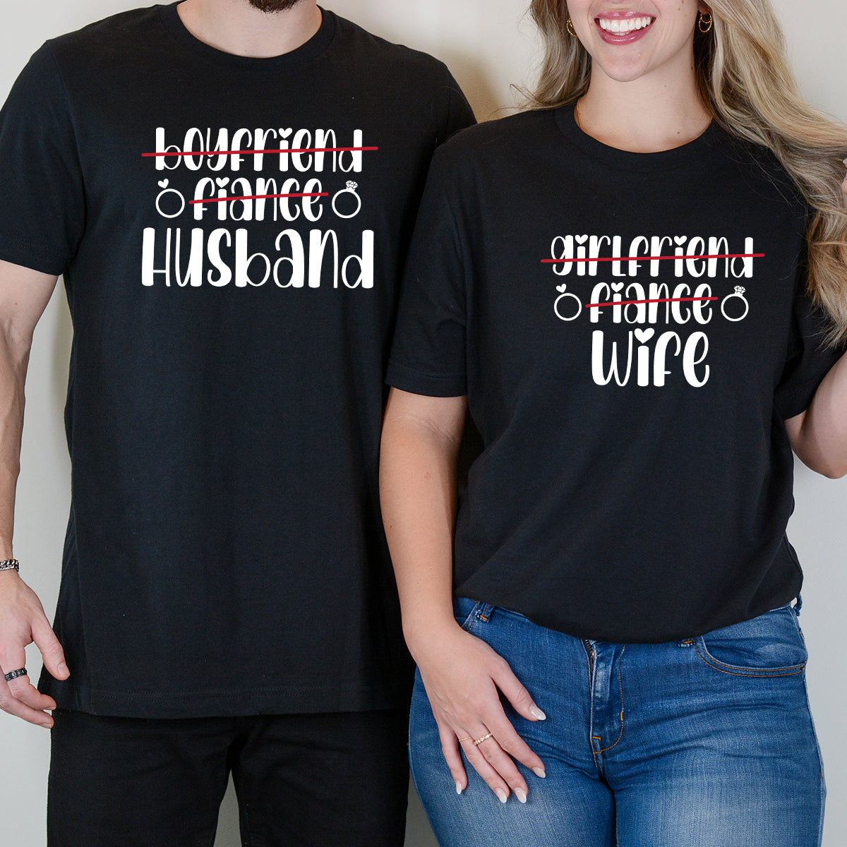 Boyfriend Girlfriend Fiance Wife Husband  Matching T-Shirts For Couples