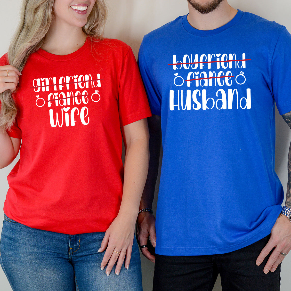 Boyfriend Girlfriend Fiance Wife Husband  Matching T-Shirts For Couples