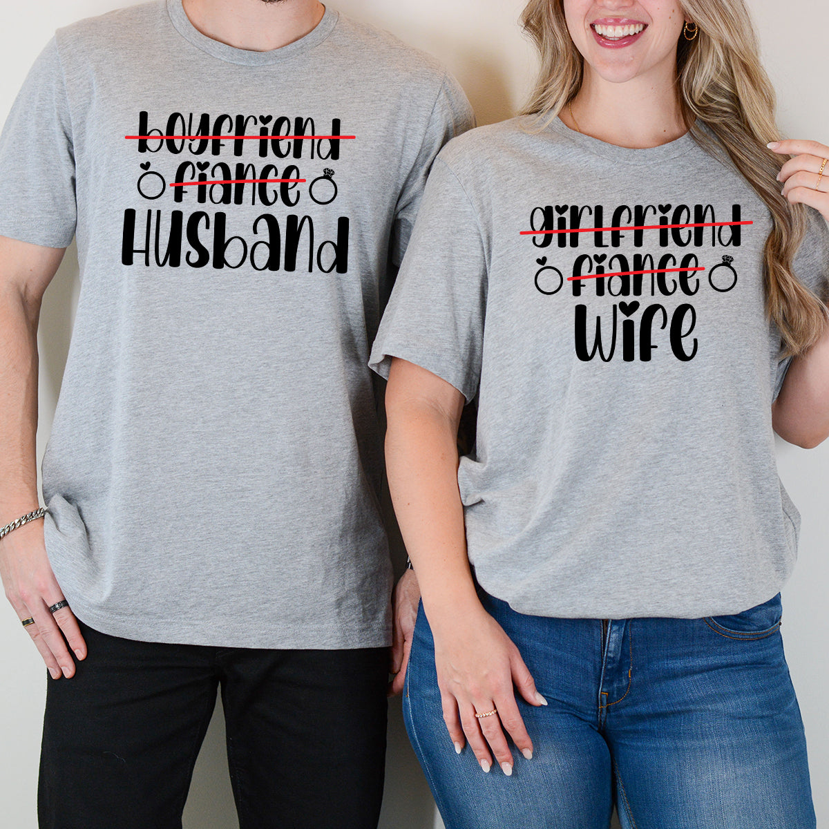Boyfriend Girlfriend Fiance Wife Husband  Matching T-Shirts For Couples