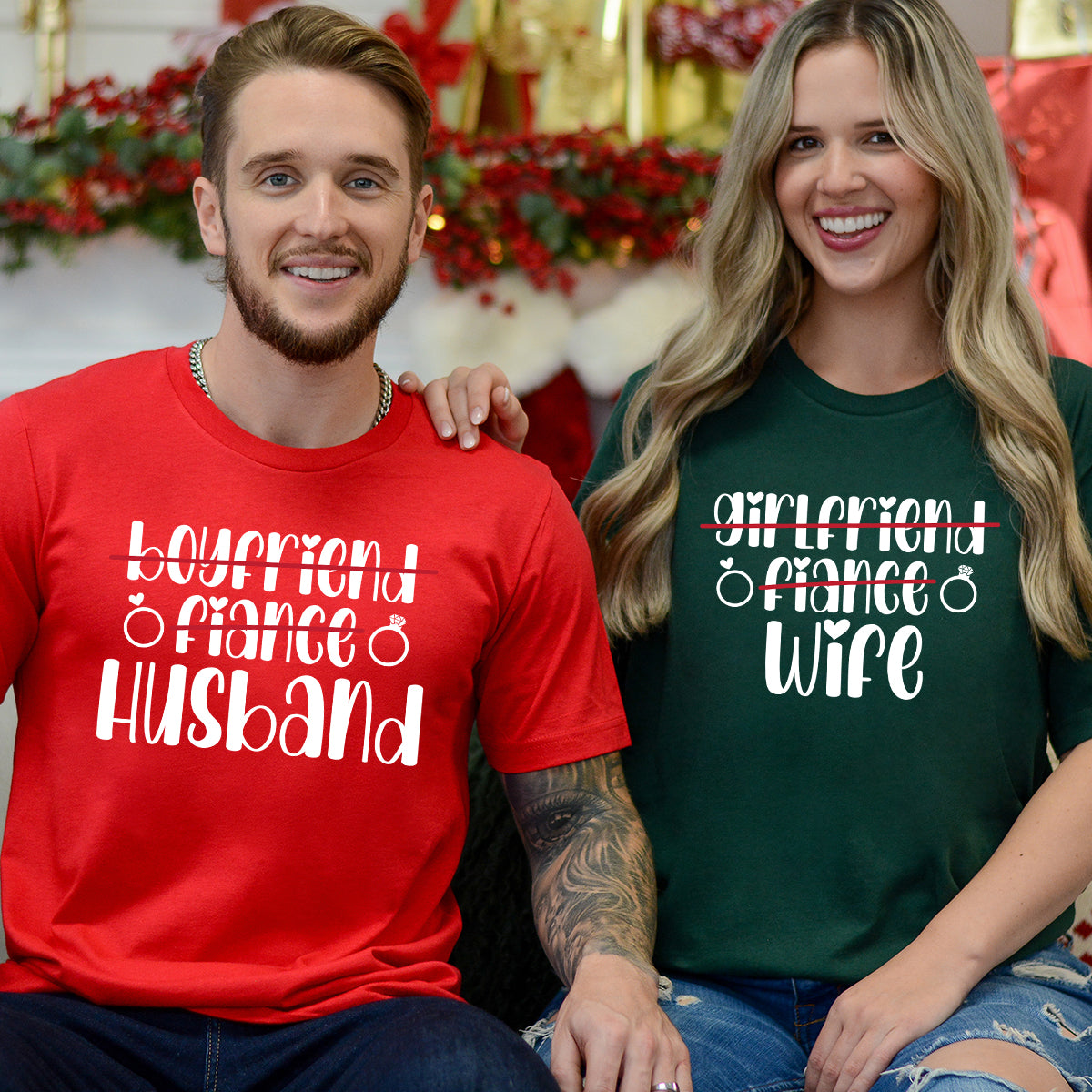 Boyfriend Girlfriend Fiance Wife Husband  Matching T-Shirts For Couples