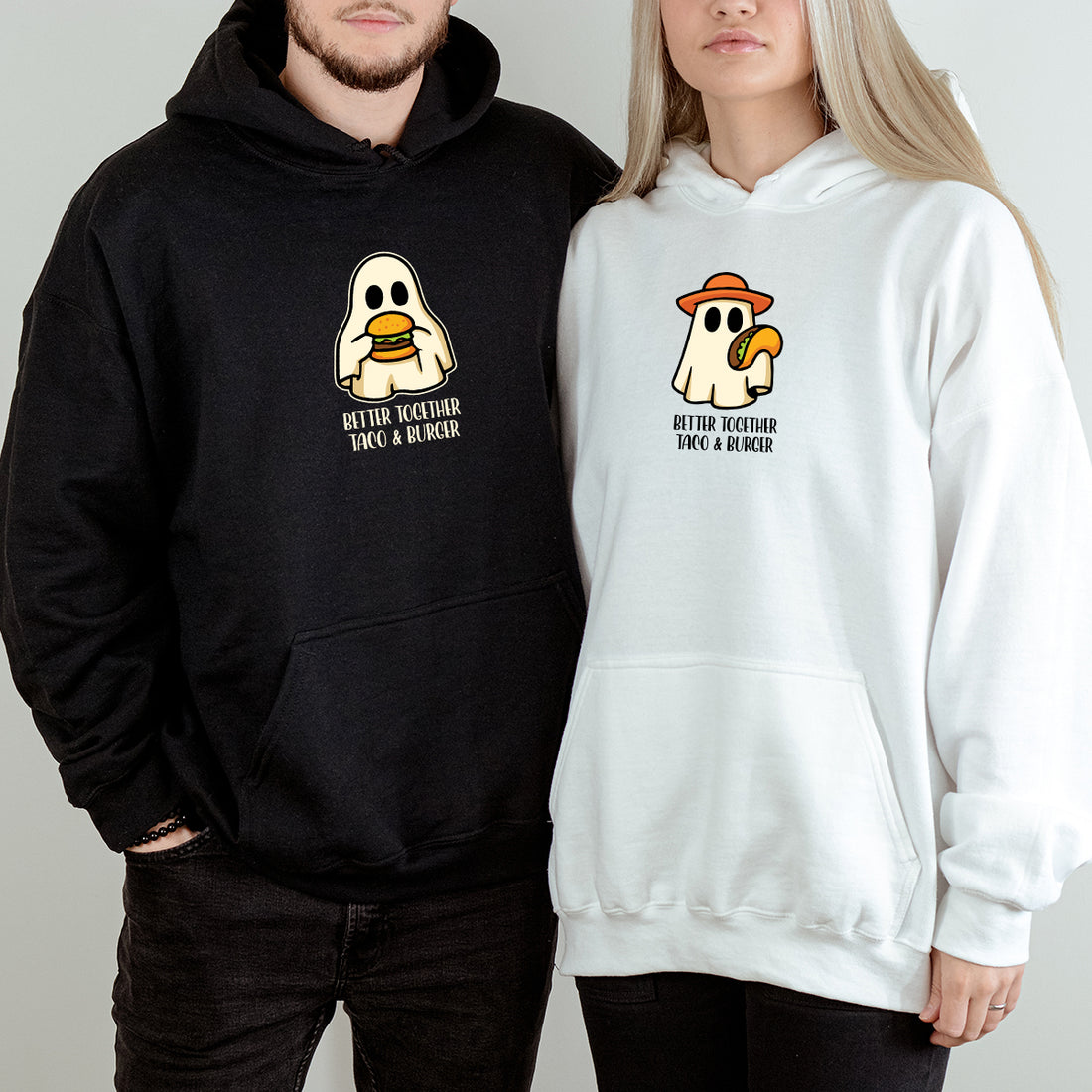 Burger & Taco Ghosts Matching Hoodies For Couples