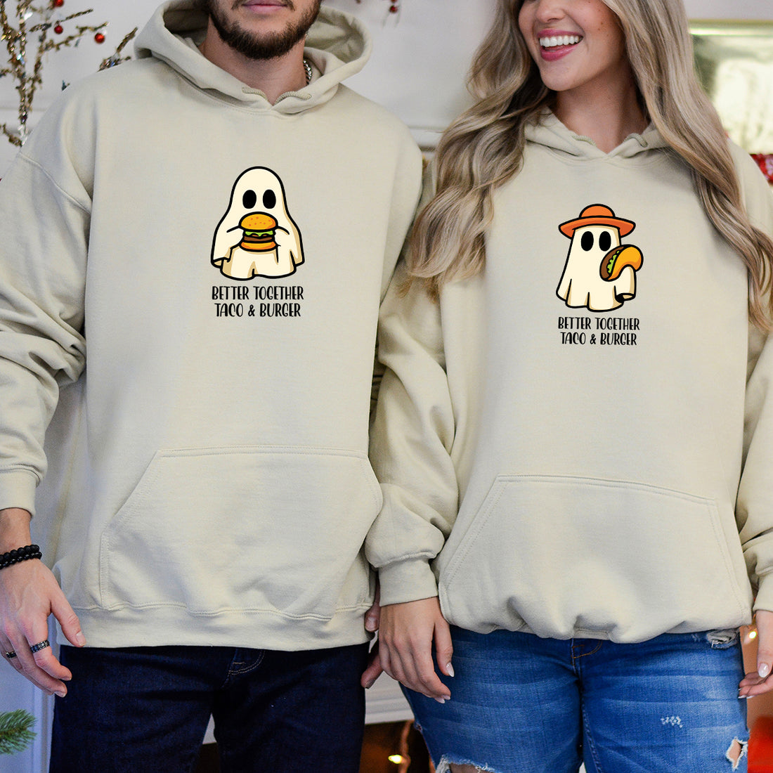 Burger & Taco Ghosts Matching Hoodies For Couples