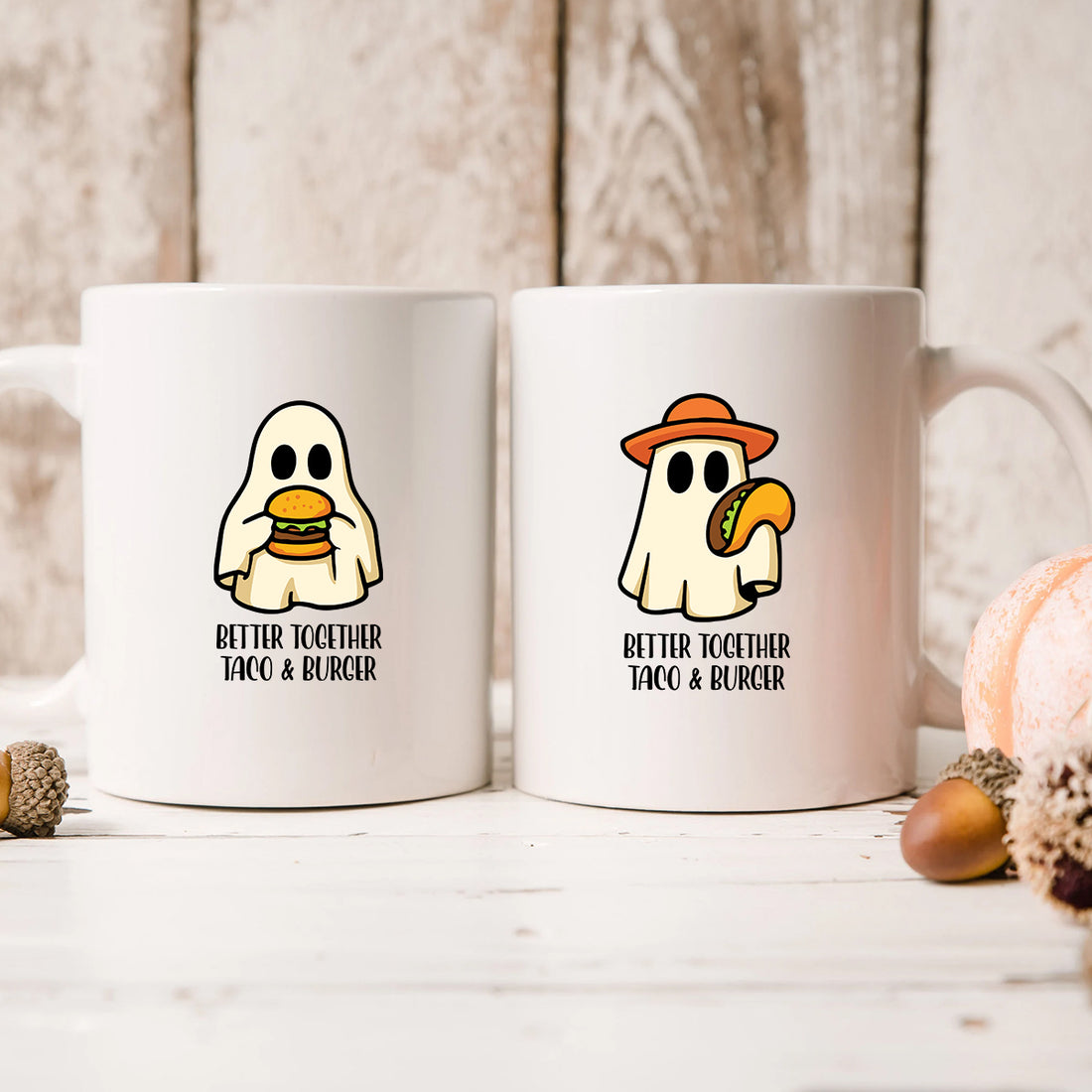 Burger & Taco Ghosts Matching Mugs For Couples