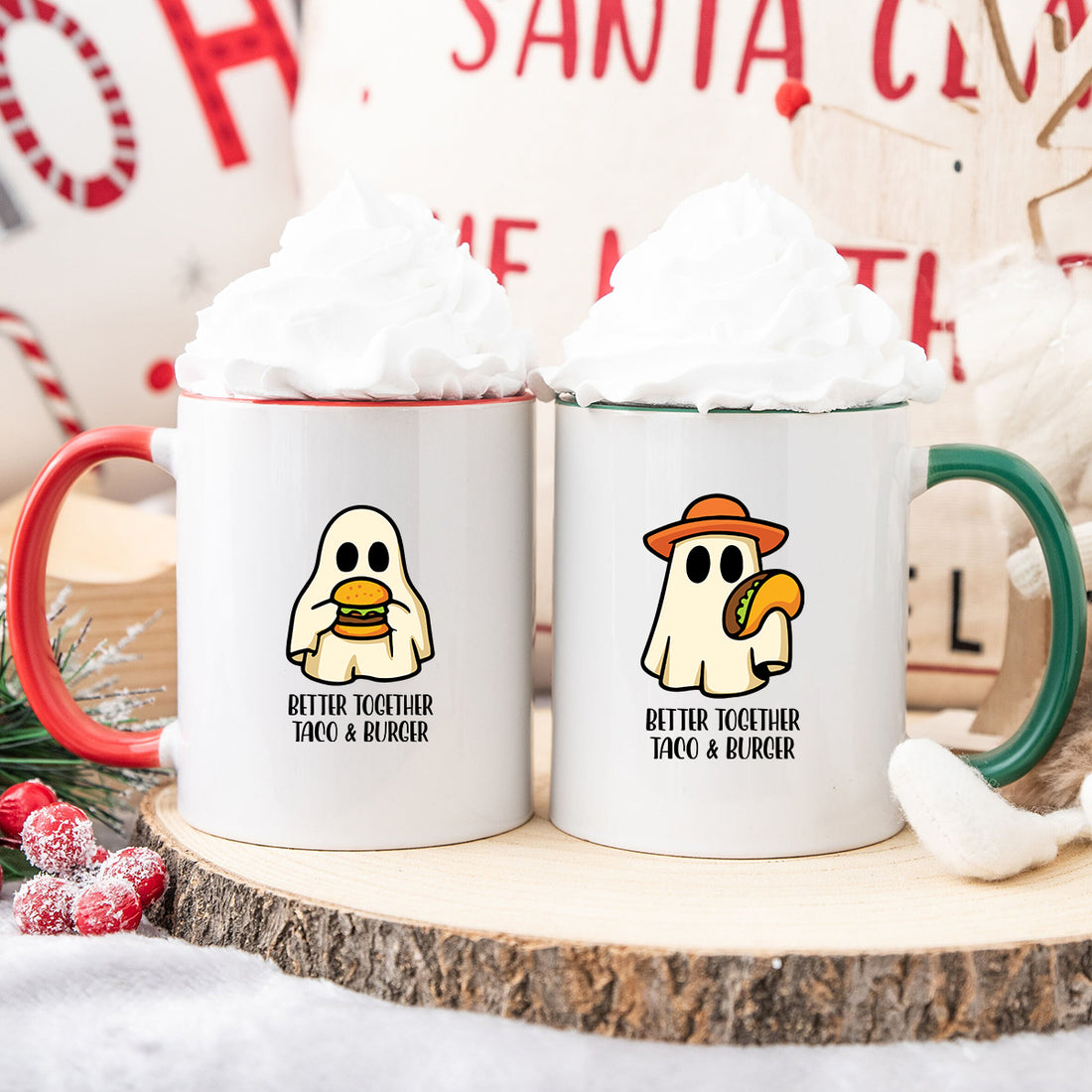 Burger & Taco Ghosts Matching Mugs For Couples