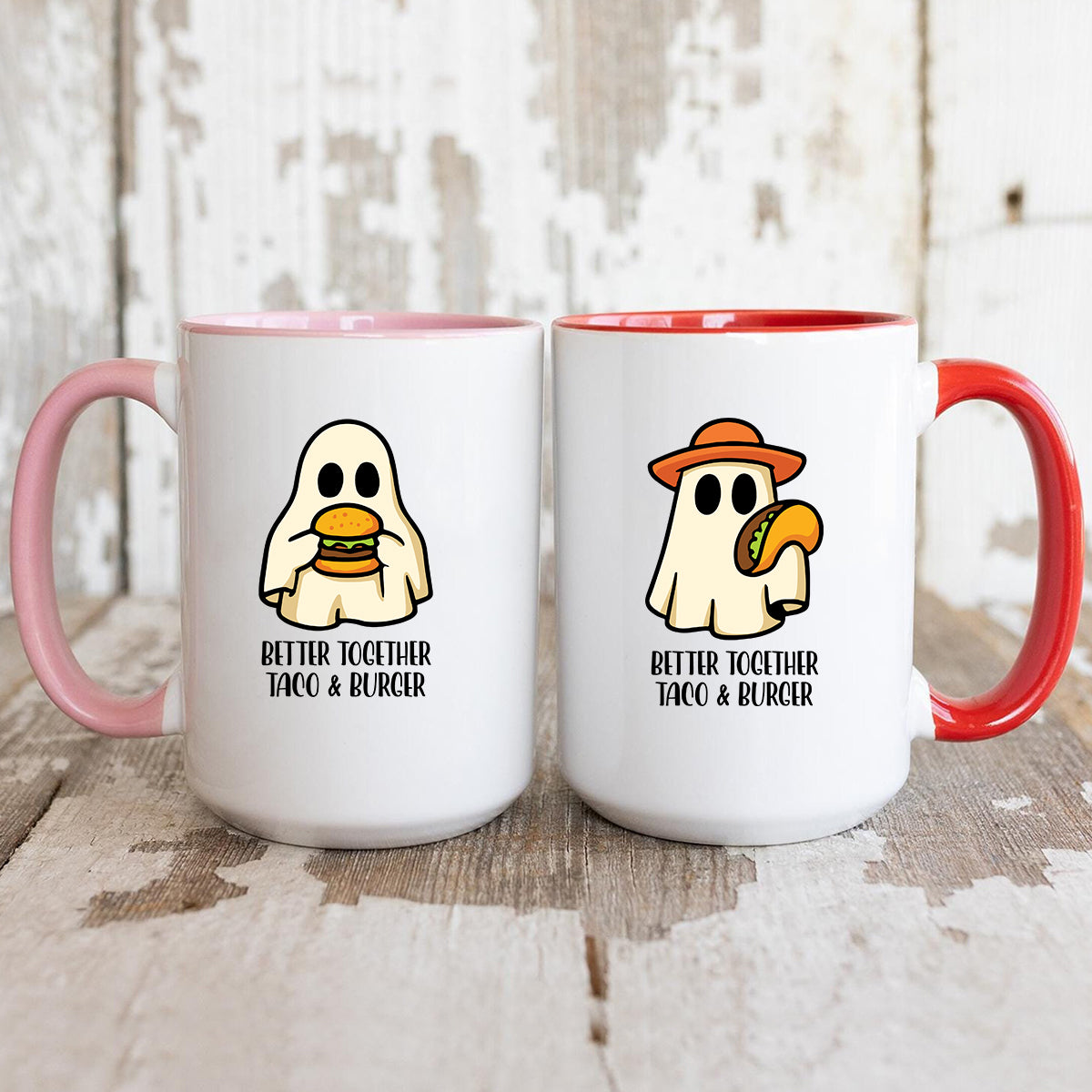 Burger & Taco Ghosts Matching Mugs For Couples