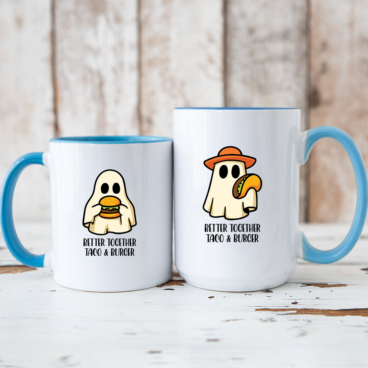 Burger & Taco Ghosts Matching Mugs For Couples