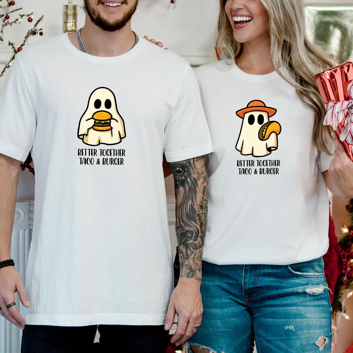 Burger & Taco Ghosts Matching T-Shirts For Couples