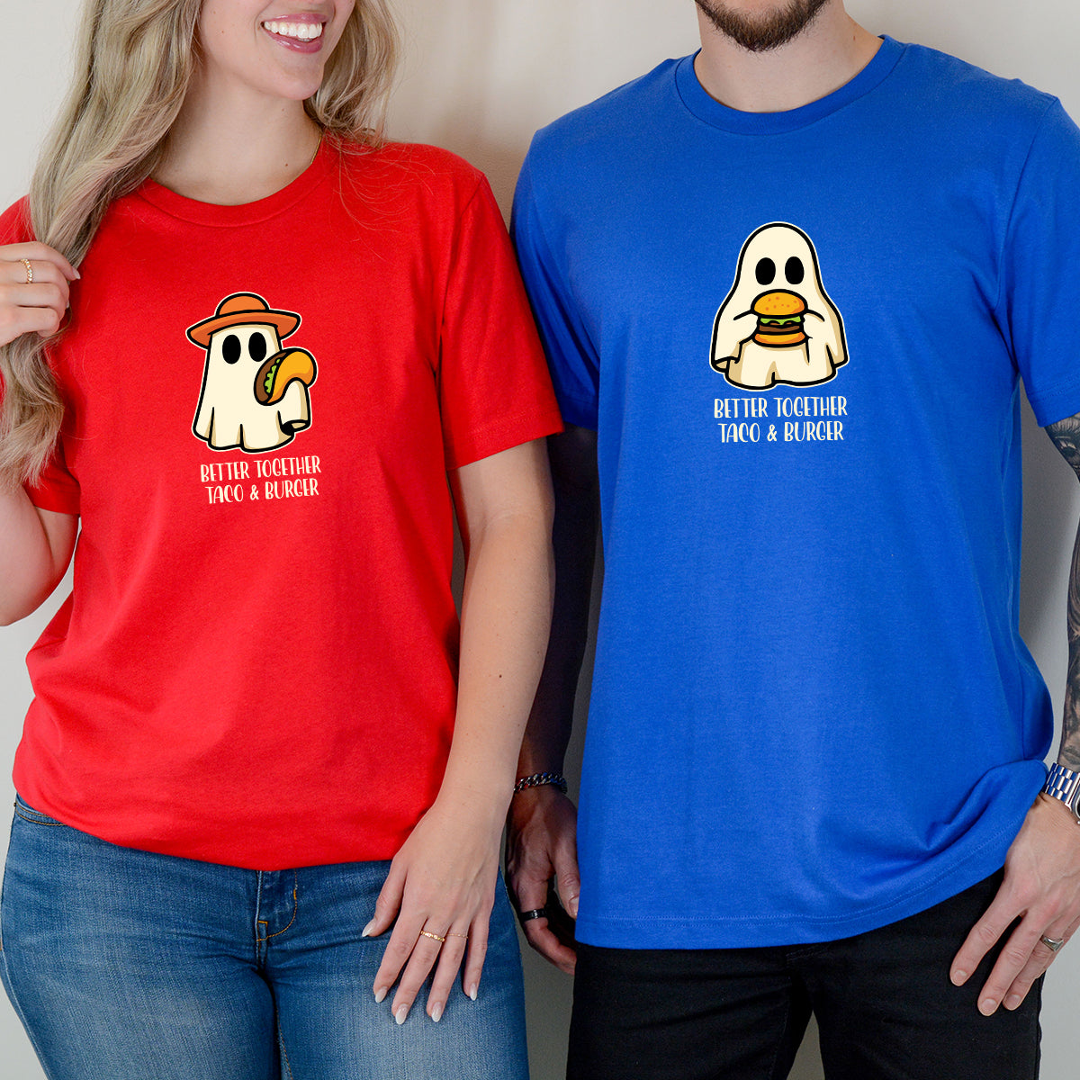 Burger & Taco Ghosts Matching T-Shirts For Couples
