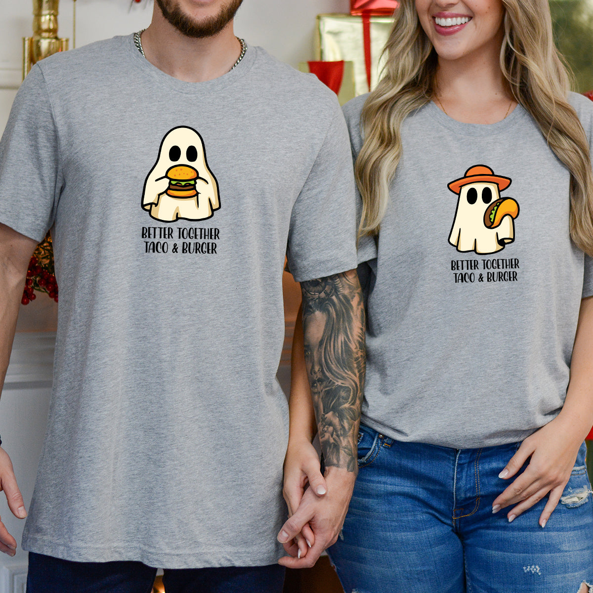 Burger & Taco Ghosts Matching T-Shirts For Couples