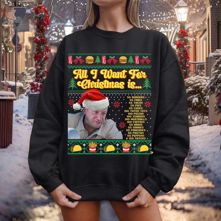 Burgers 55 Fries Ugly Christmas Shirt – Funny Food Holiday Graphic Tee