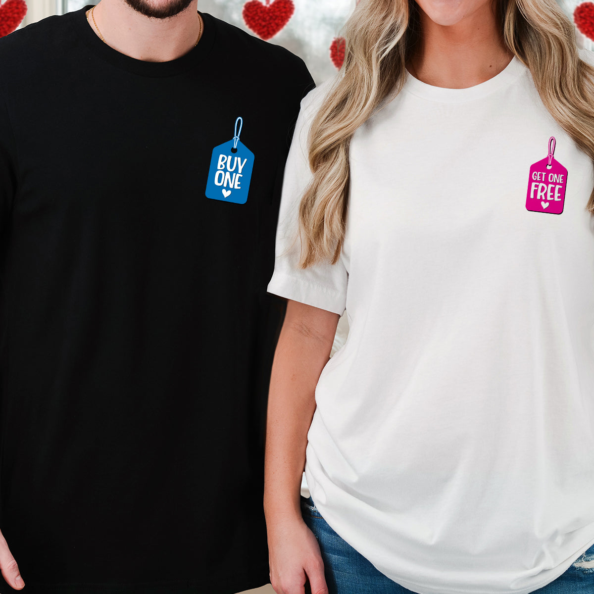 Buy One Get One Free Badge Matching T-Shirts For Couples