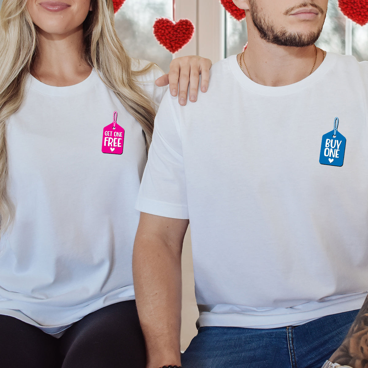 Buy One Get One Free Badge Matching T-Shirts For Couples