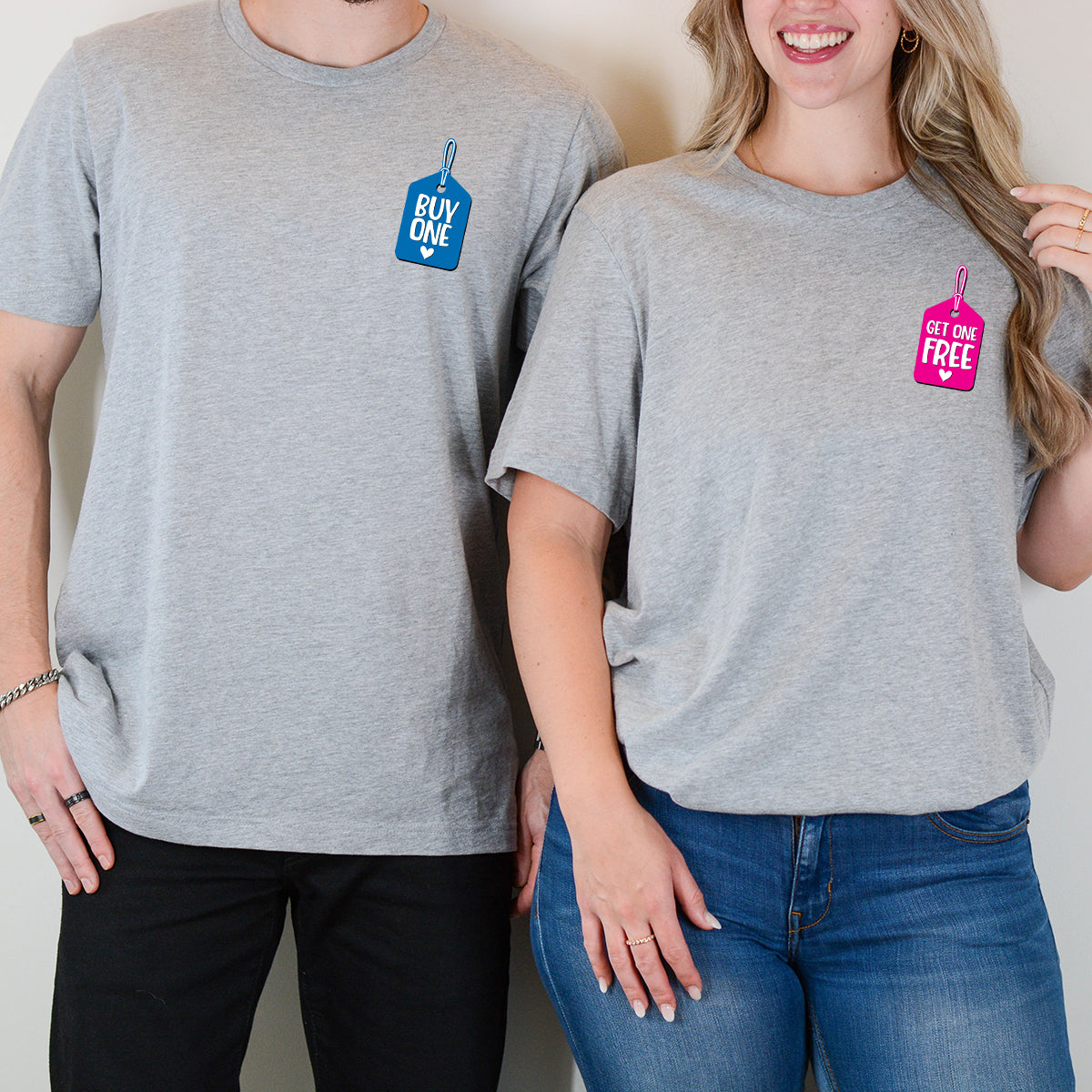 Buy One Get One Free Badge Matching T-Shirts For Couples