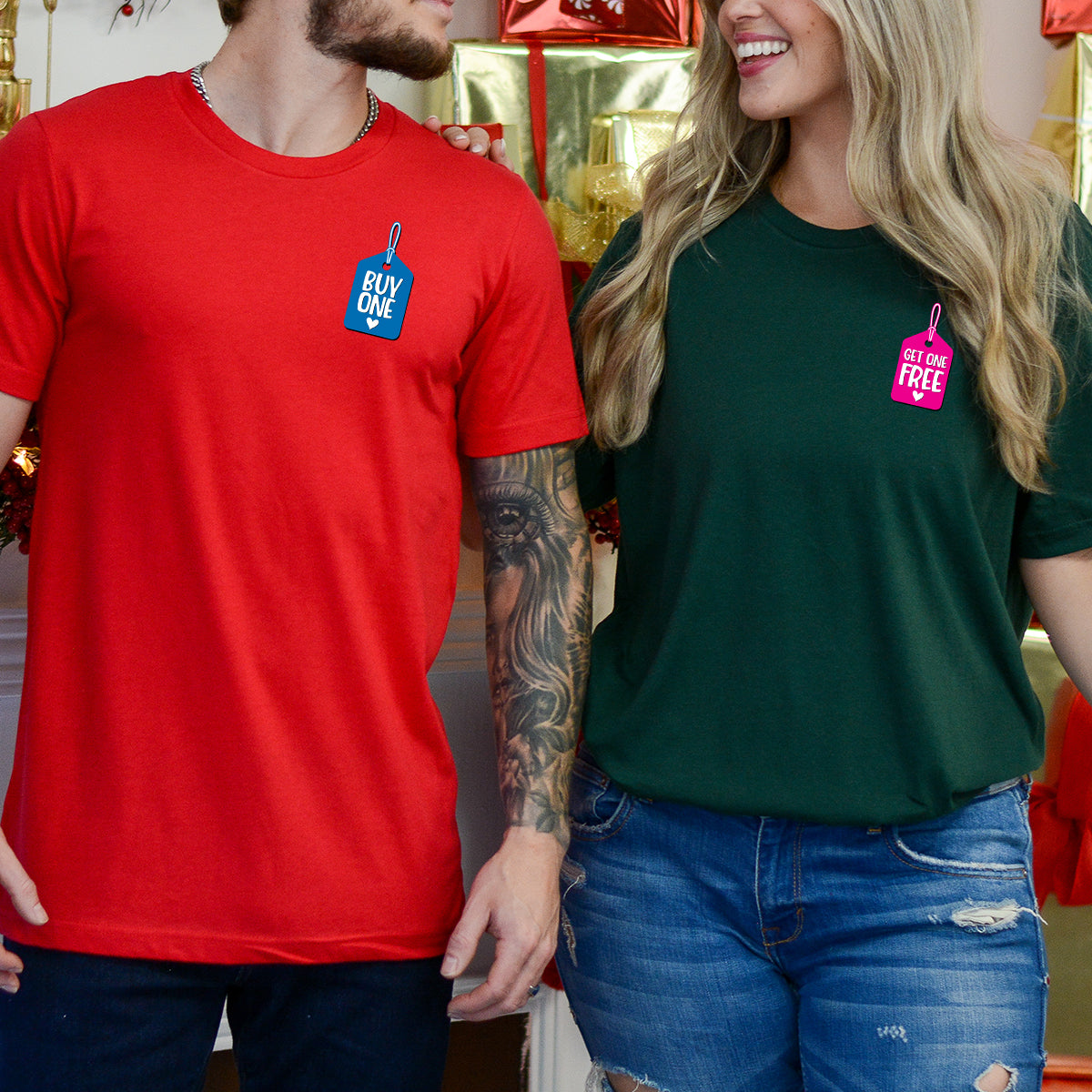 Buy One Get One Free Badge Matching T-Shirts For Couples