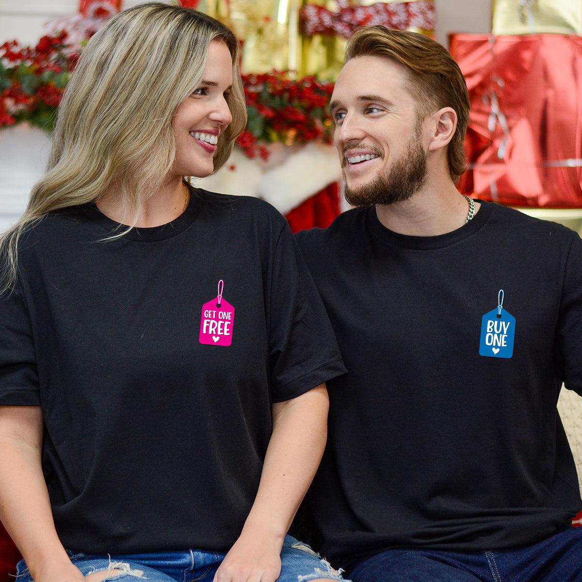 Buy One Get One Free Badge Matching T-Shirts For Couples