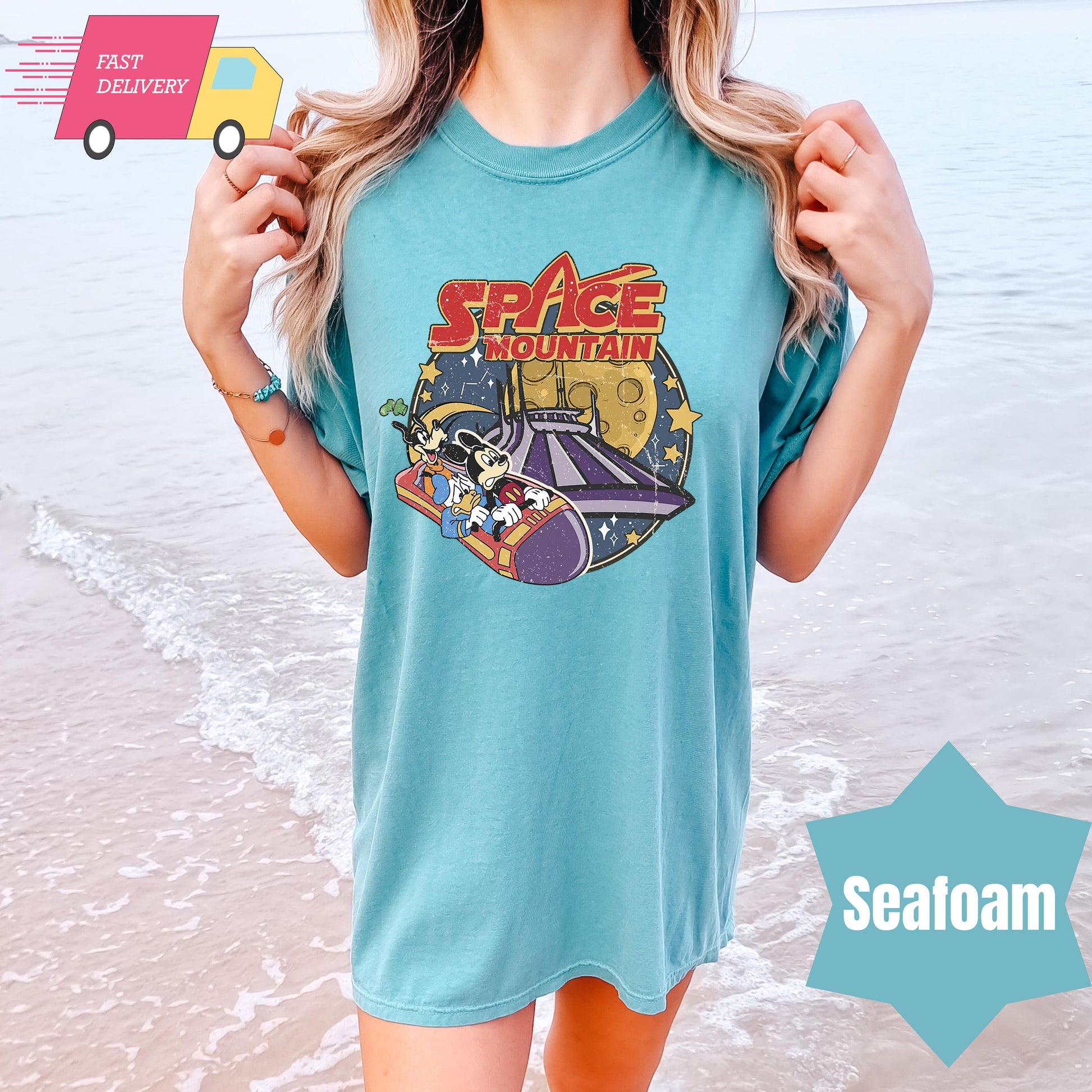 Retro 90s Space Mountain Graphic T-Shirt - Vintage Space Theme Tee