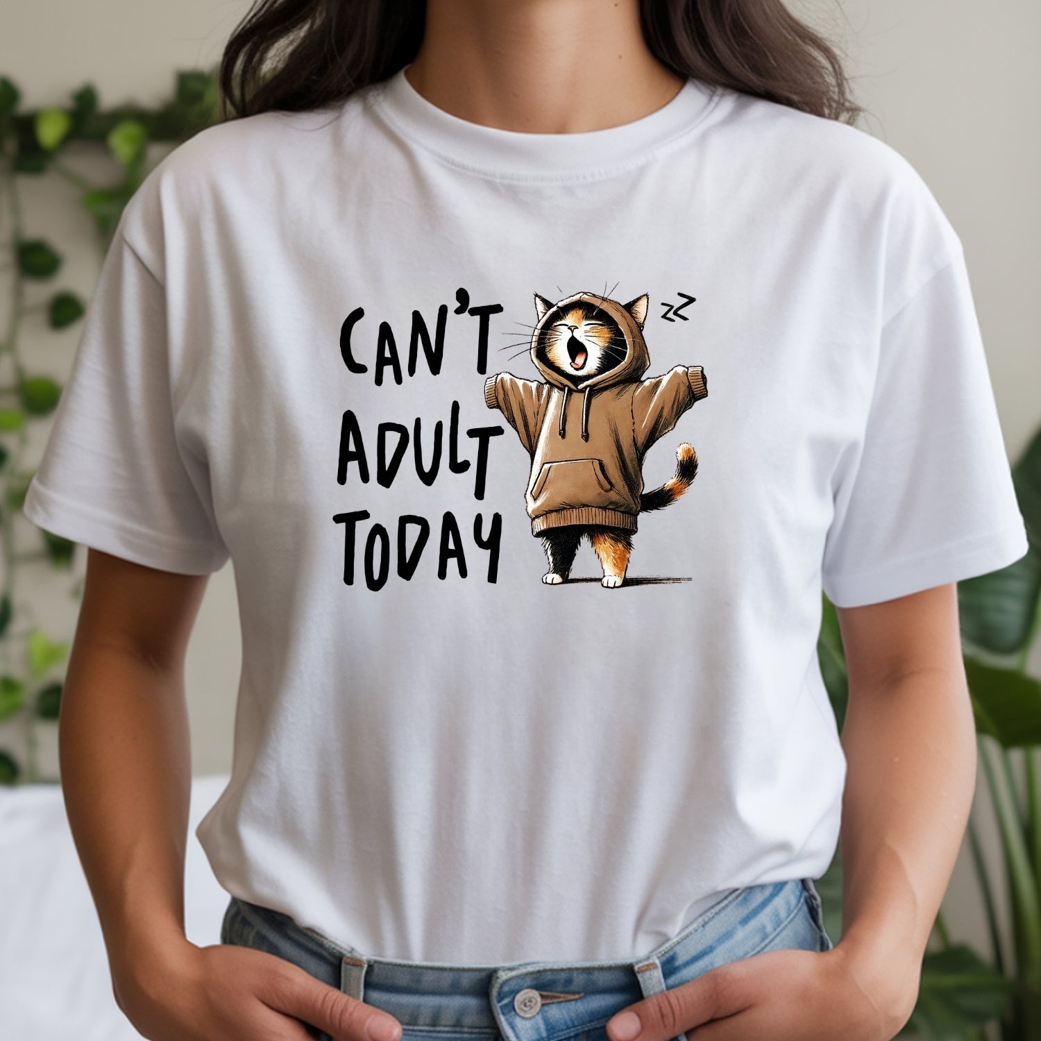 Can't Adult Today T-Shirt - Funny Cat Sarcastic Graphic Tee
