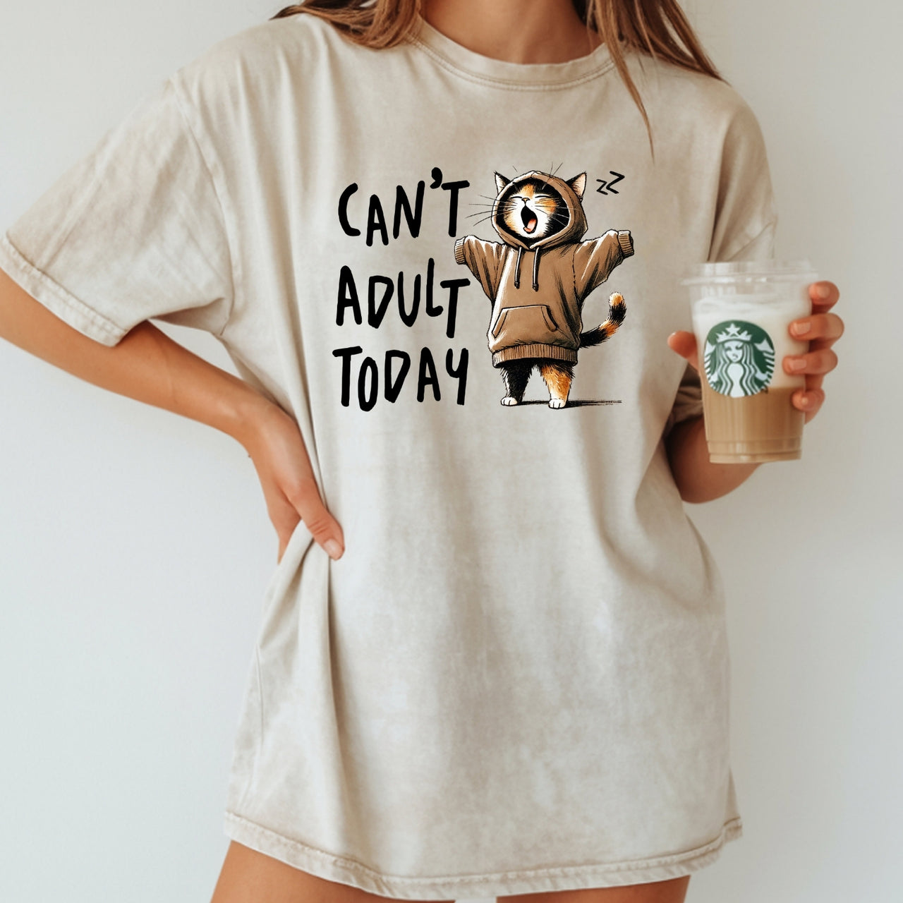 Can't Adult Today T-Shirt - Funny Cat Sarcastic Graphic Tee