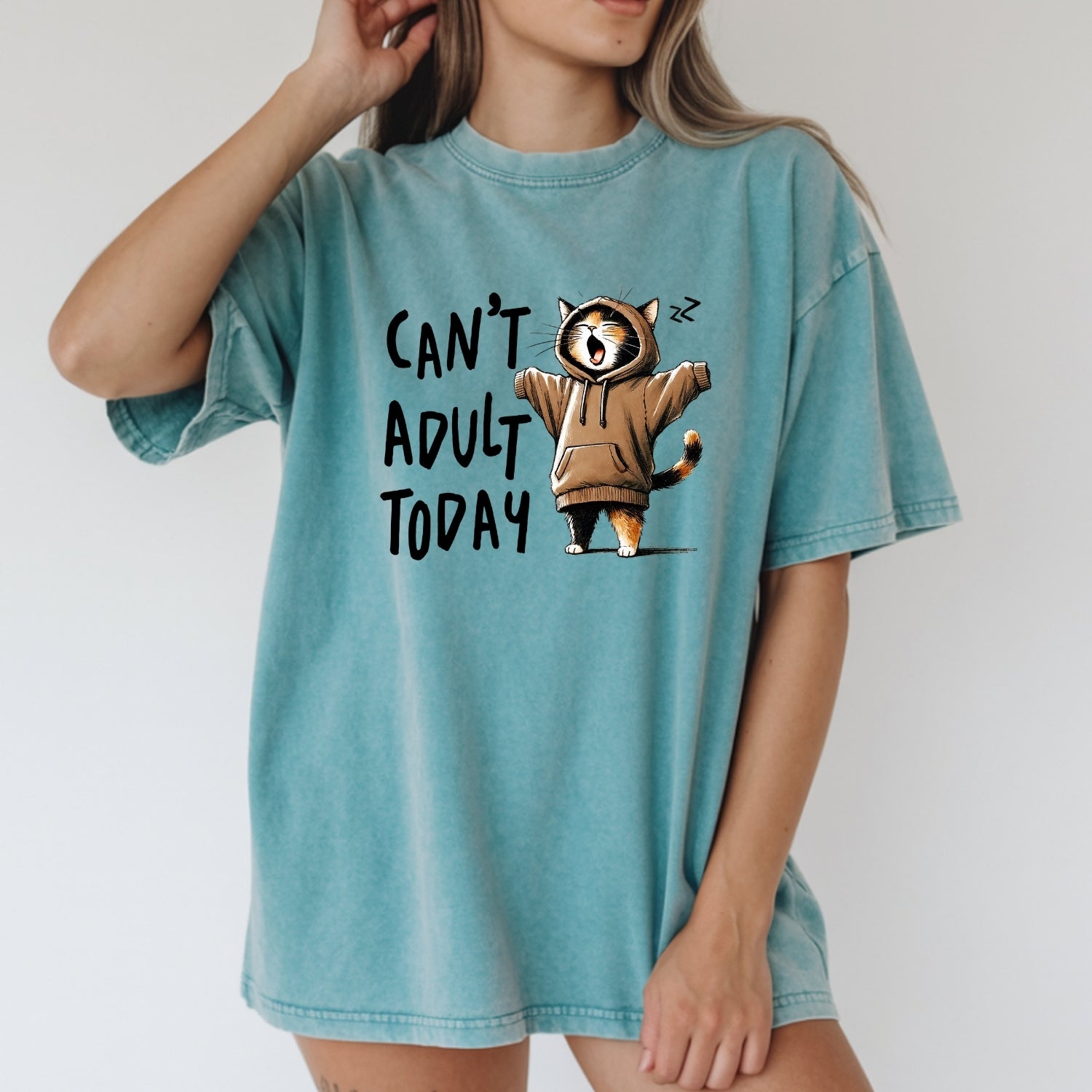 Can't Adult Today T-Shirt - Funny Cat Sarcastic Graphic Tee