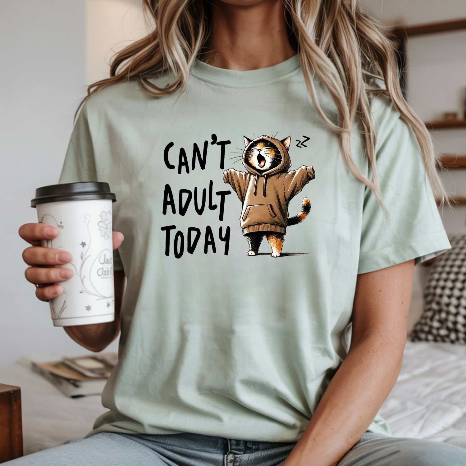 Can't Adult Today T-Shirt - Funny Cat Sarcastic Graphic Tee