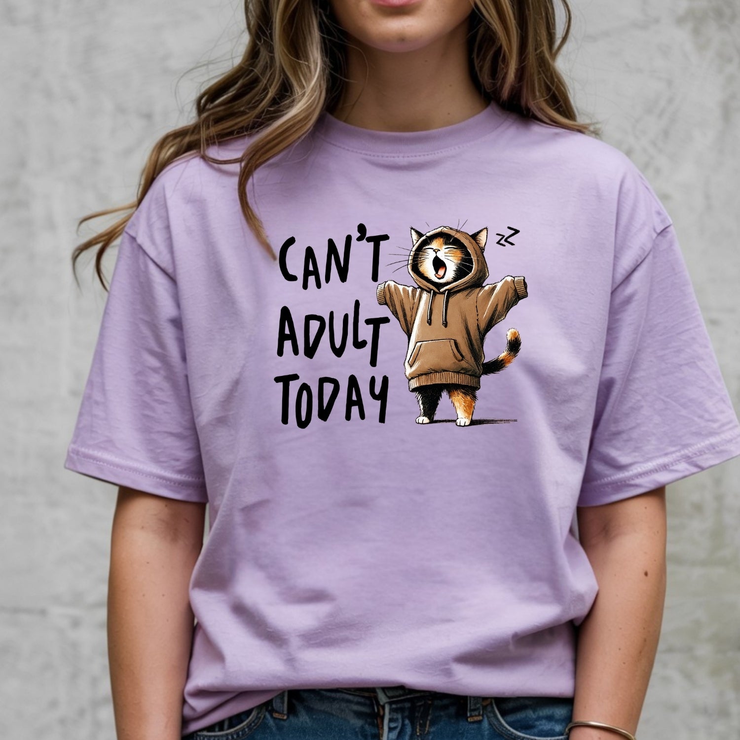 Can't Adult Today T-Shirt - Funny Cat Sarcastic Graphic Tee