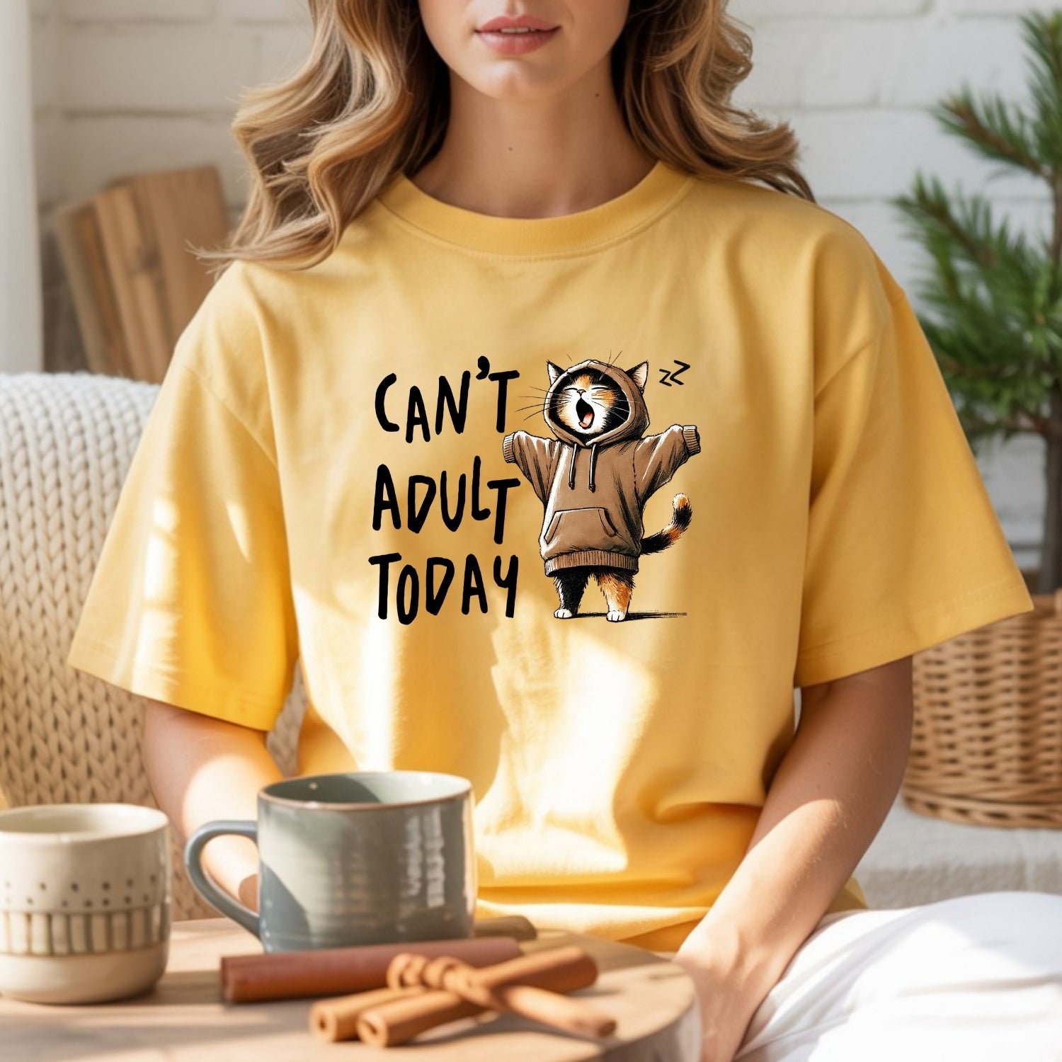Can't Adult Today T-Shirt - Funny Cat Sarcastic Graphic Tee