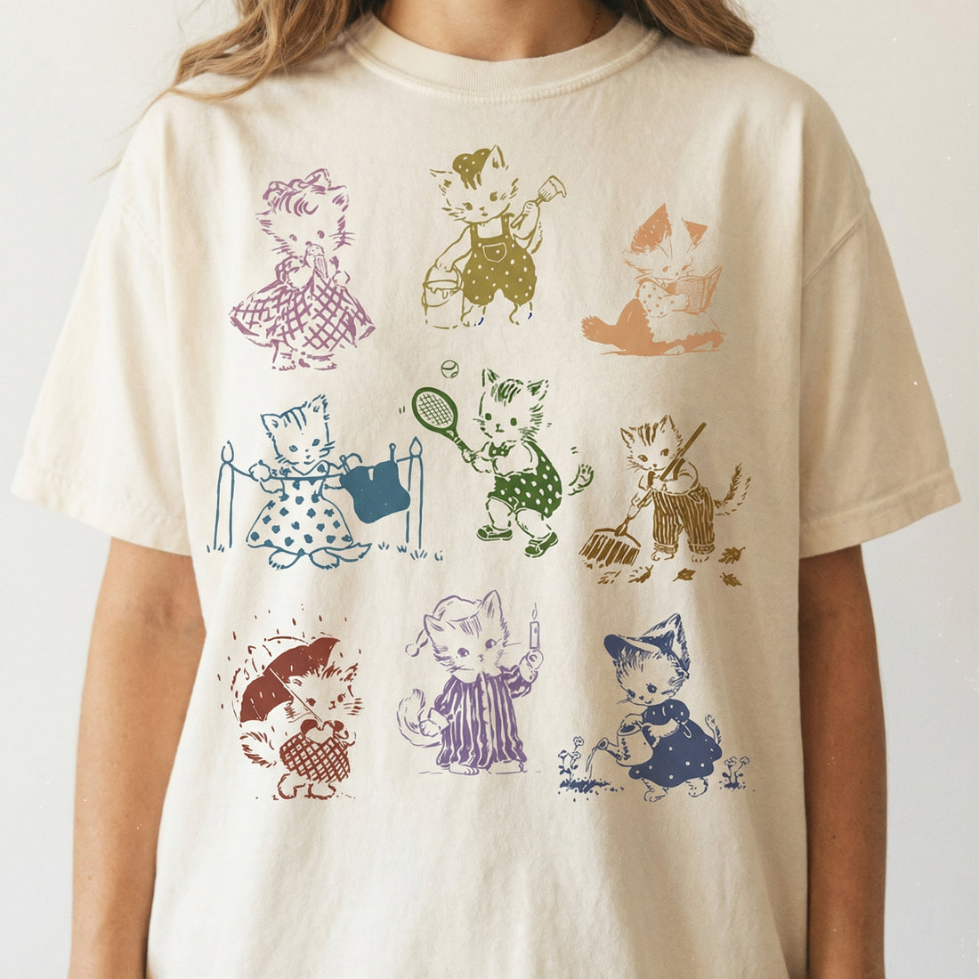 Cat 90s Tattoo Vintage Graphic T-Shirt – Retro Cute Kitten Illustration Tee