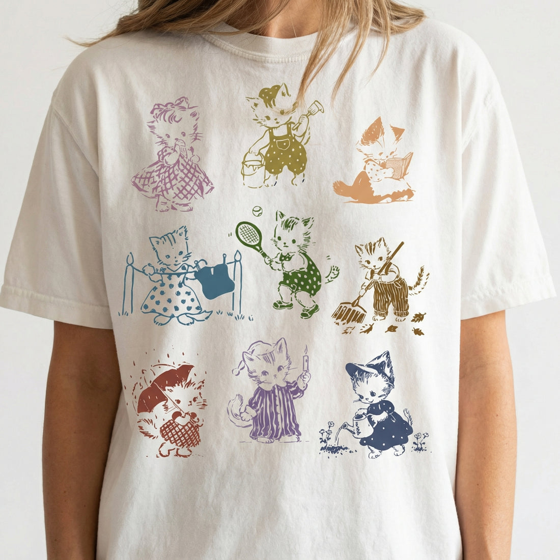 Cat 90s Tattoo Vintage Graphic T-Shirt – Retro Cute Kitten Illustration Tee