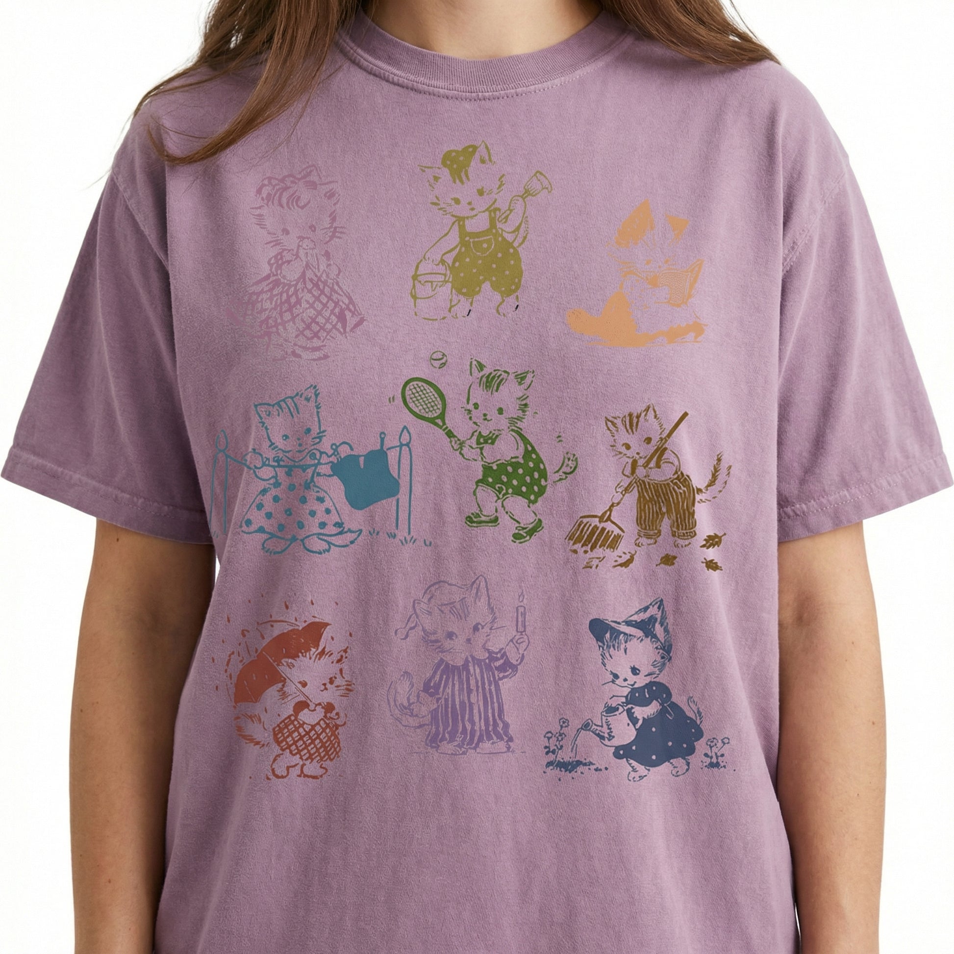 Cat 90s Tattoo Vintage Graphic T-Shirt – Retro Cute Kitten Illustration Tee