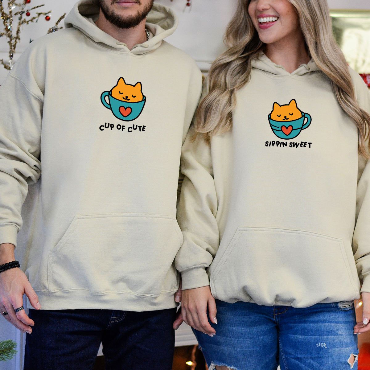 Cat Cup Love Matching Hoodies For Couples