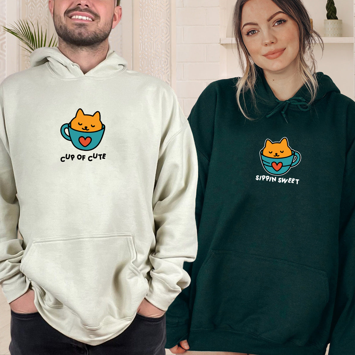 Cat Cup Love Matching Hoodies For Couples