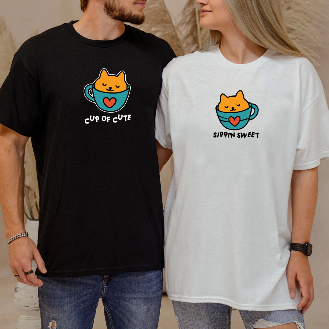 Cat Cup Love Matching T-Shirts For Couples