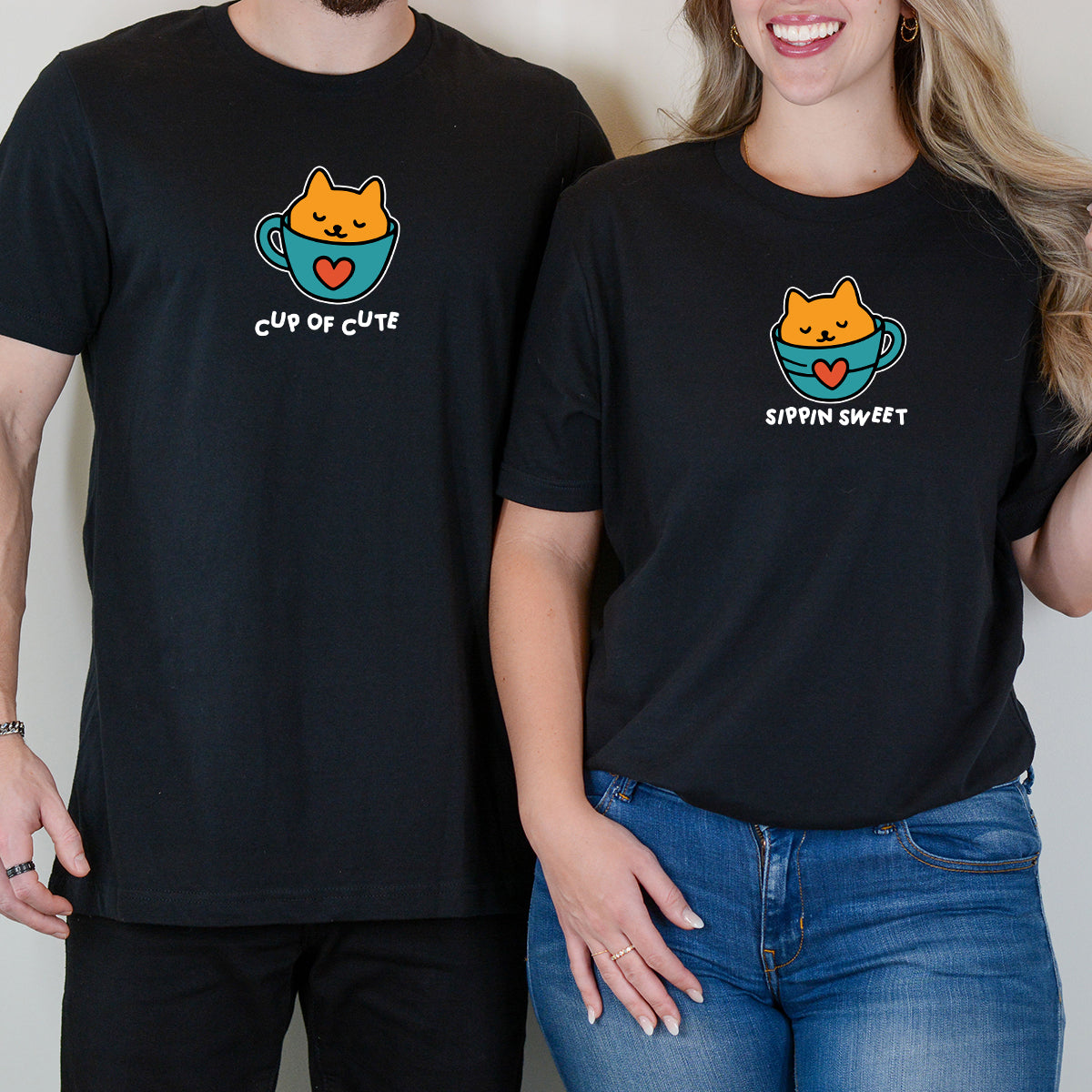 Cat Cup Love Matching T-Shirts For Couples