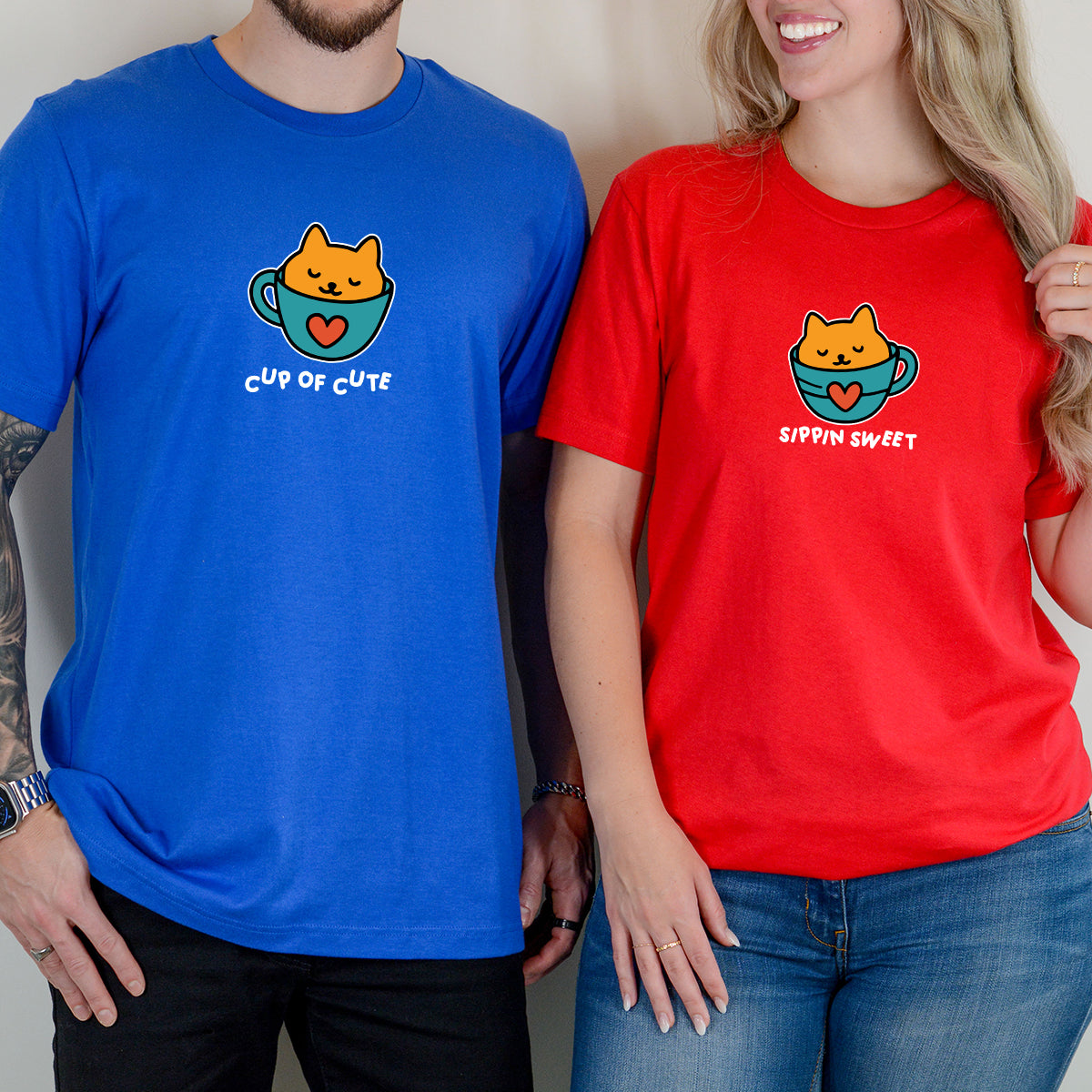 Cat Cup Love Matching T-Shirts For Couples