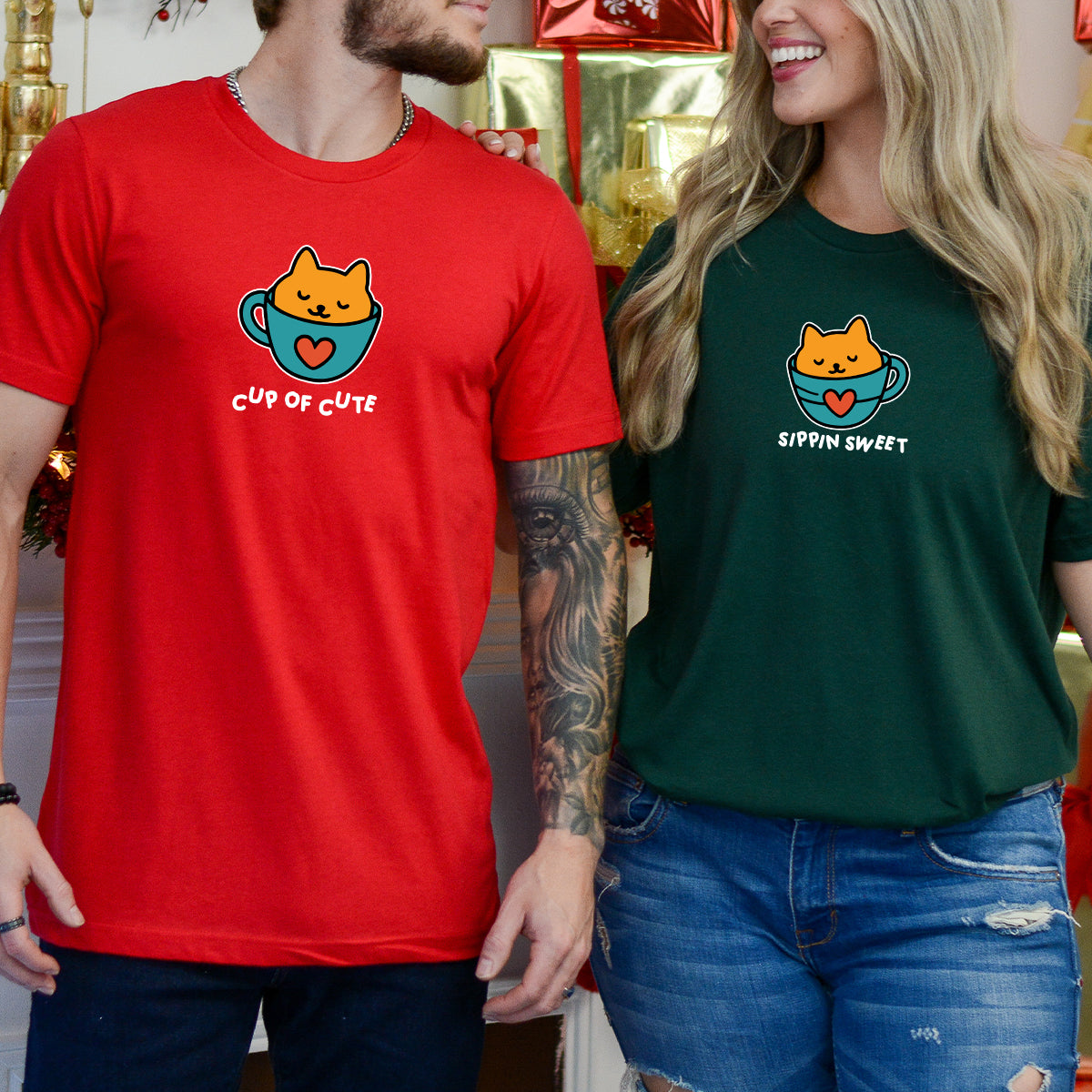 Cat Cup Love Matching T-Shirts For Couples