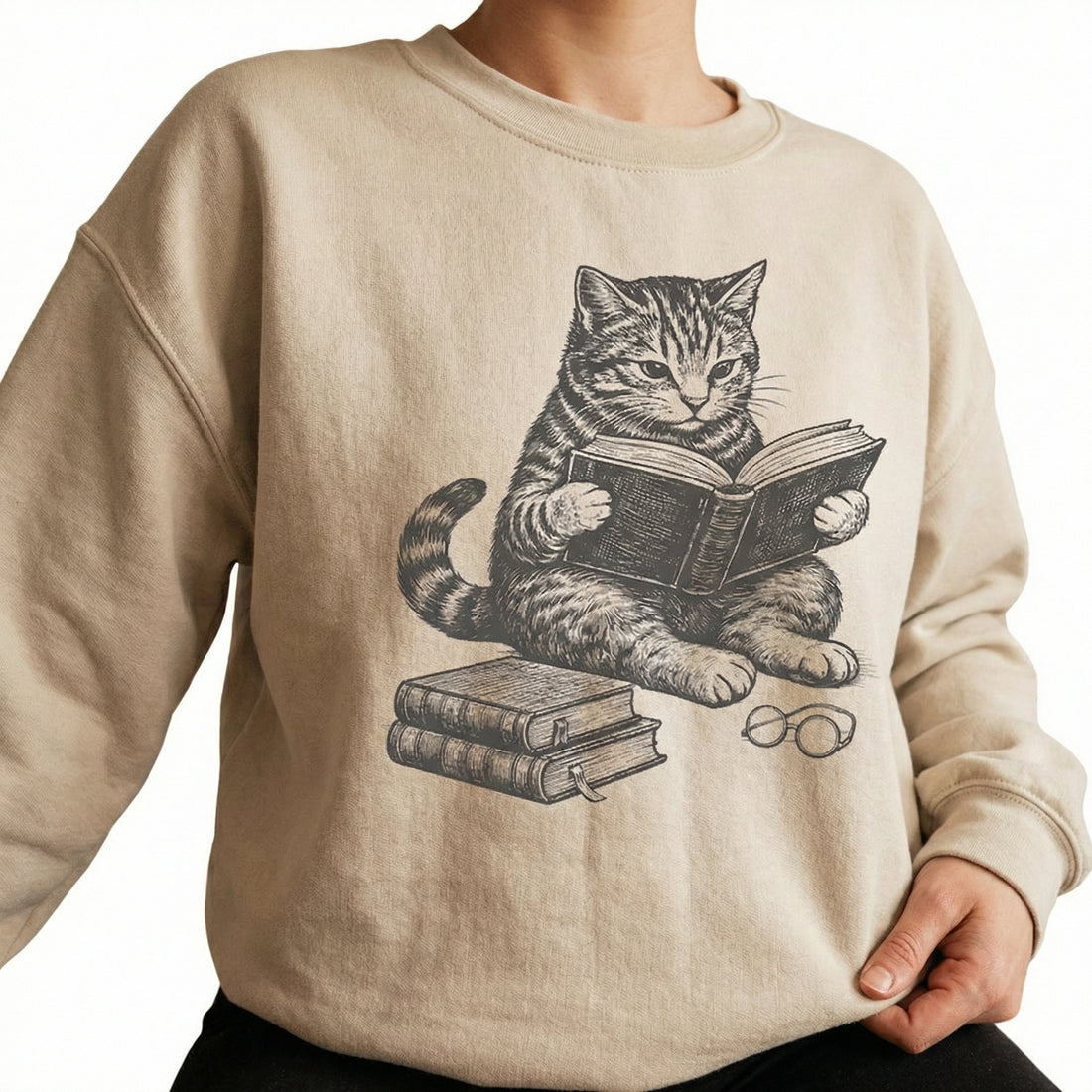 Cat Reading Book Graphic T-Shirt – Cute Book Lover Tee