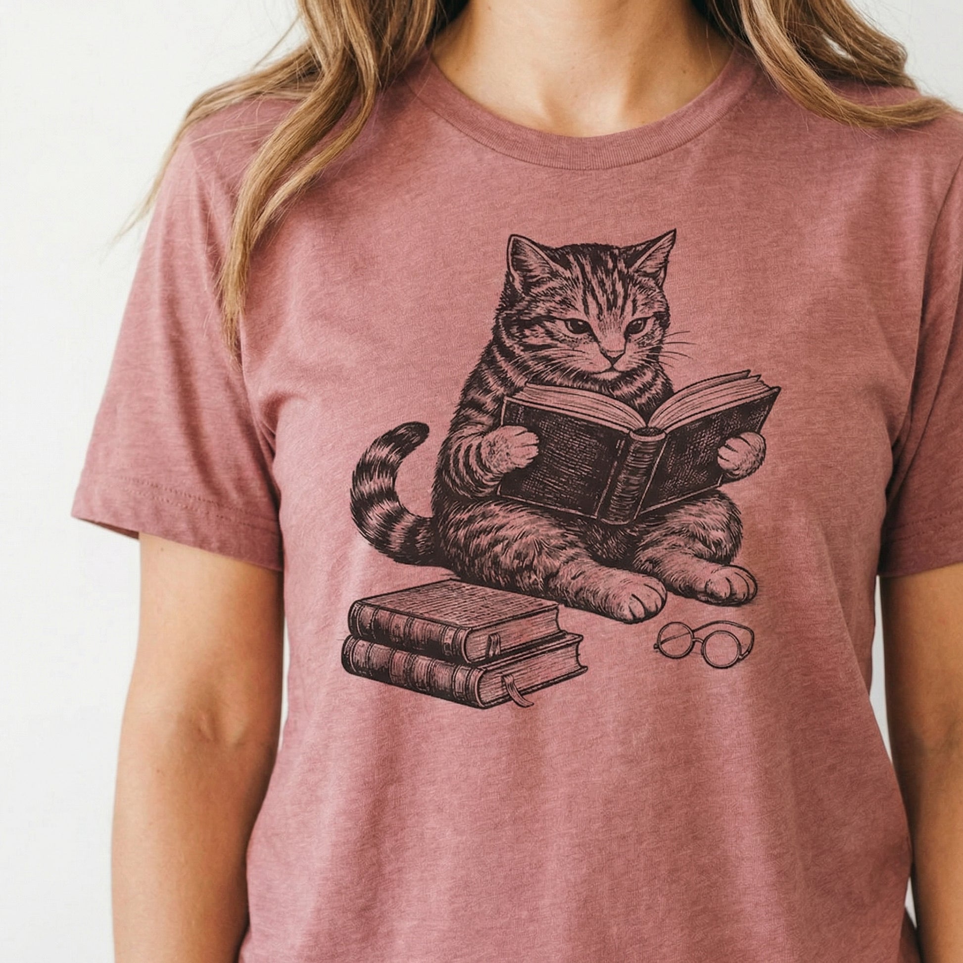 Cat Reading Book Graphic T-Shirt – Cute Book Lover Tee