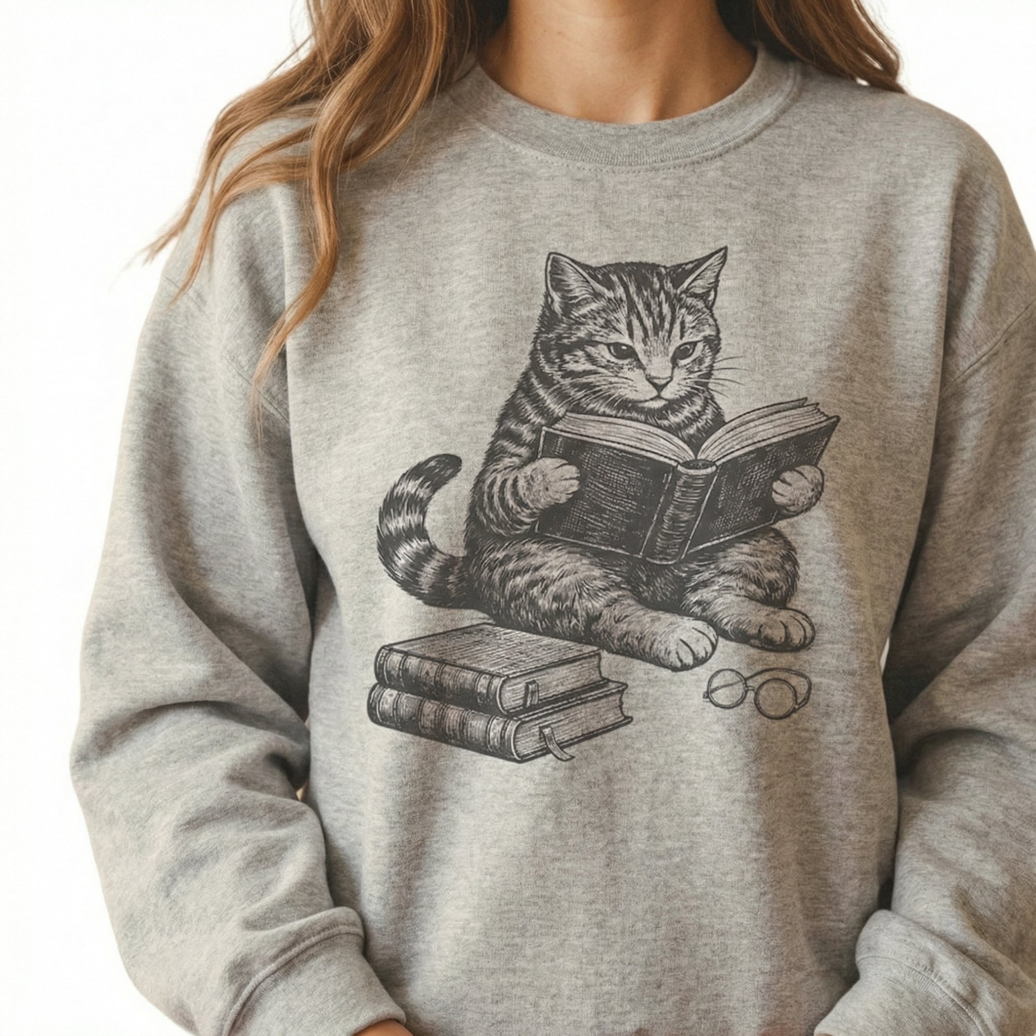 Cat Reading Book Graphic T-Shirt – Cute Book Lover Tee