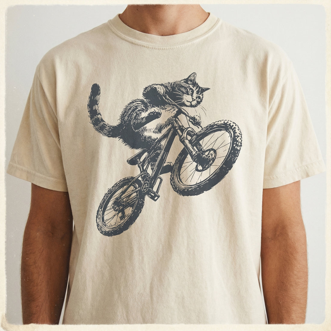 Cat Riding Bicycle T-Shirt – Funny Kitten Graphic Tee – Gift for Bikers and Cat Lovers